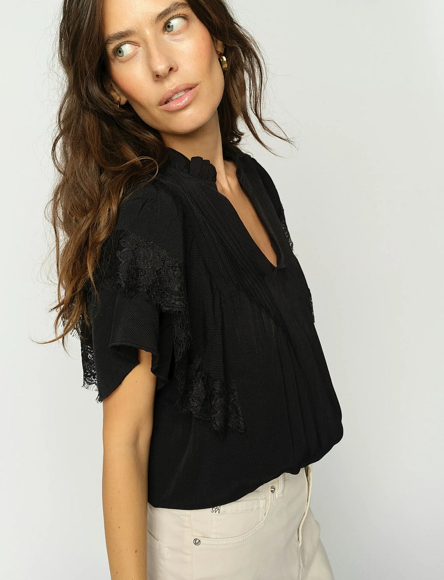MOS MOSH - MMWea Flowish Blouse - lühikeste varrukatega pluusid - black - 0