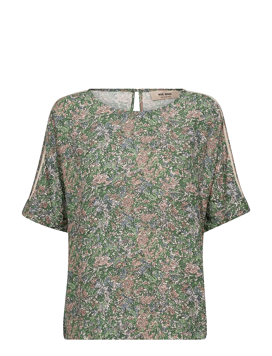 MOS MOSH - MMPalma Flowish Orchid Blouse - short-sleeved blouses - turf green - 1