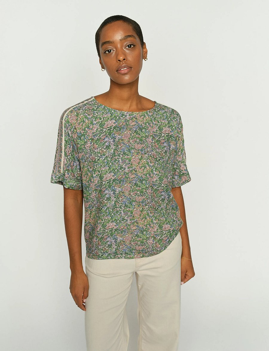 MOS MOSH - MMPalma Flowish Orchid Blouse - short-sleeved blouses - turf green - 0
