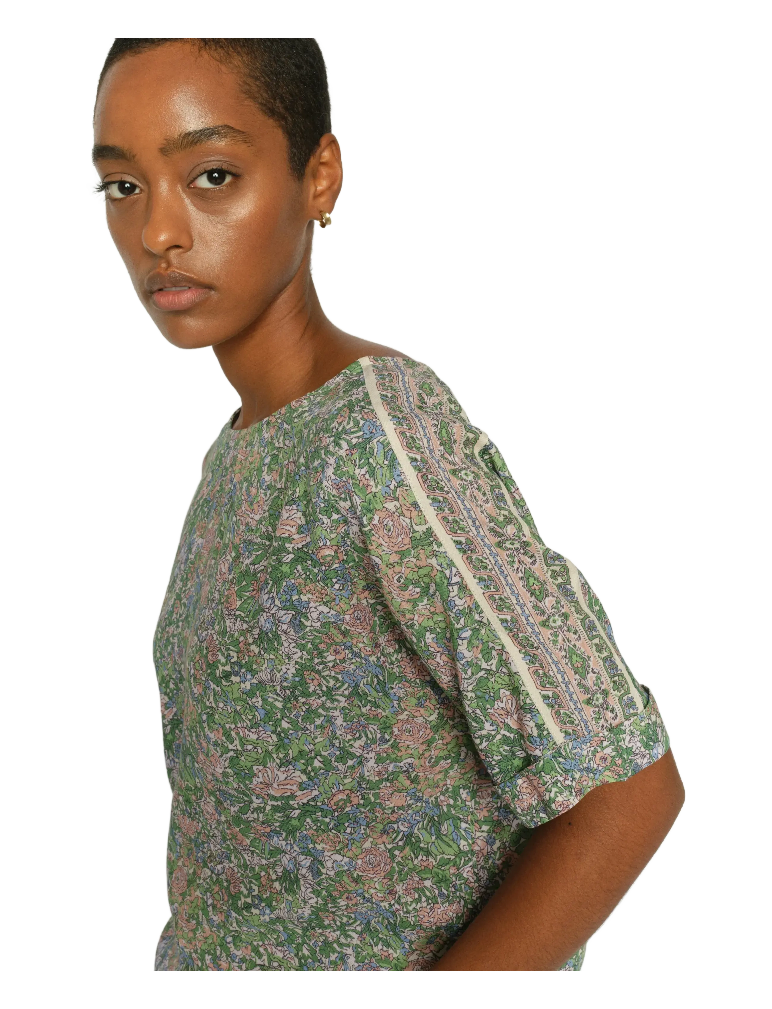 MOS MOSH - MMPalma Flowish Orchid Blouse - lühikeste varrukatega pluusid - turf green - 3