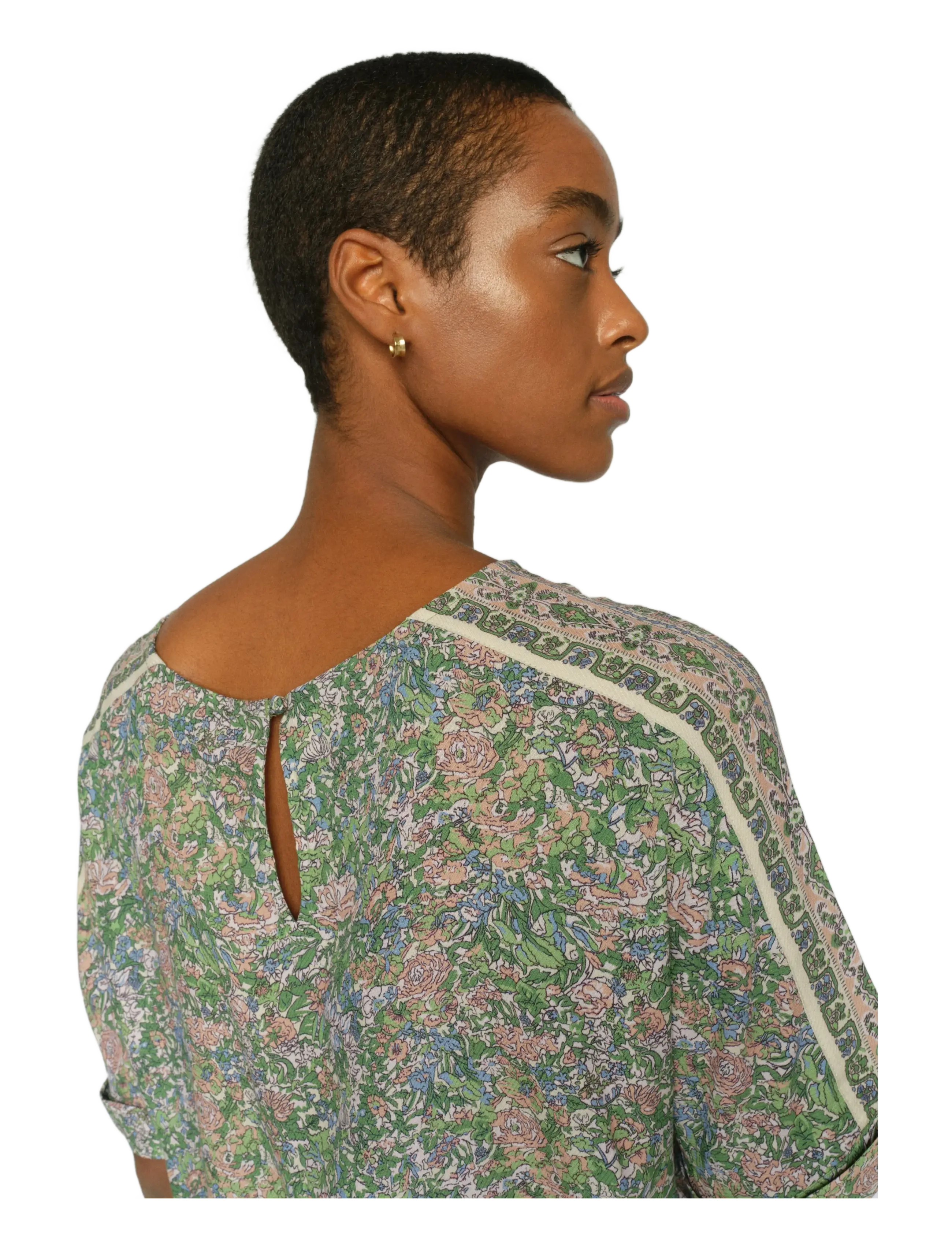 MOS MOSH - MMPalma Flowish Orchid Blouse - lühikeste varrukatega pluusid - turf green - 4