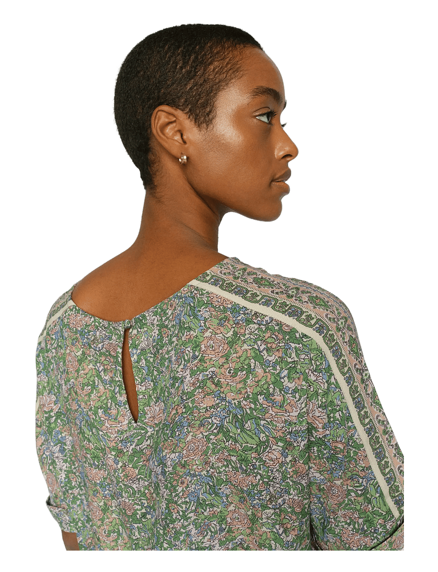 MOS MOSH - MMPalma Flowish Orchid Blouse - short-sleeved blouses - turf green - 4