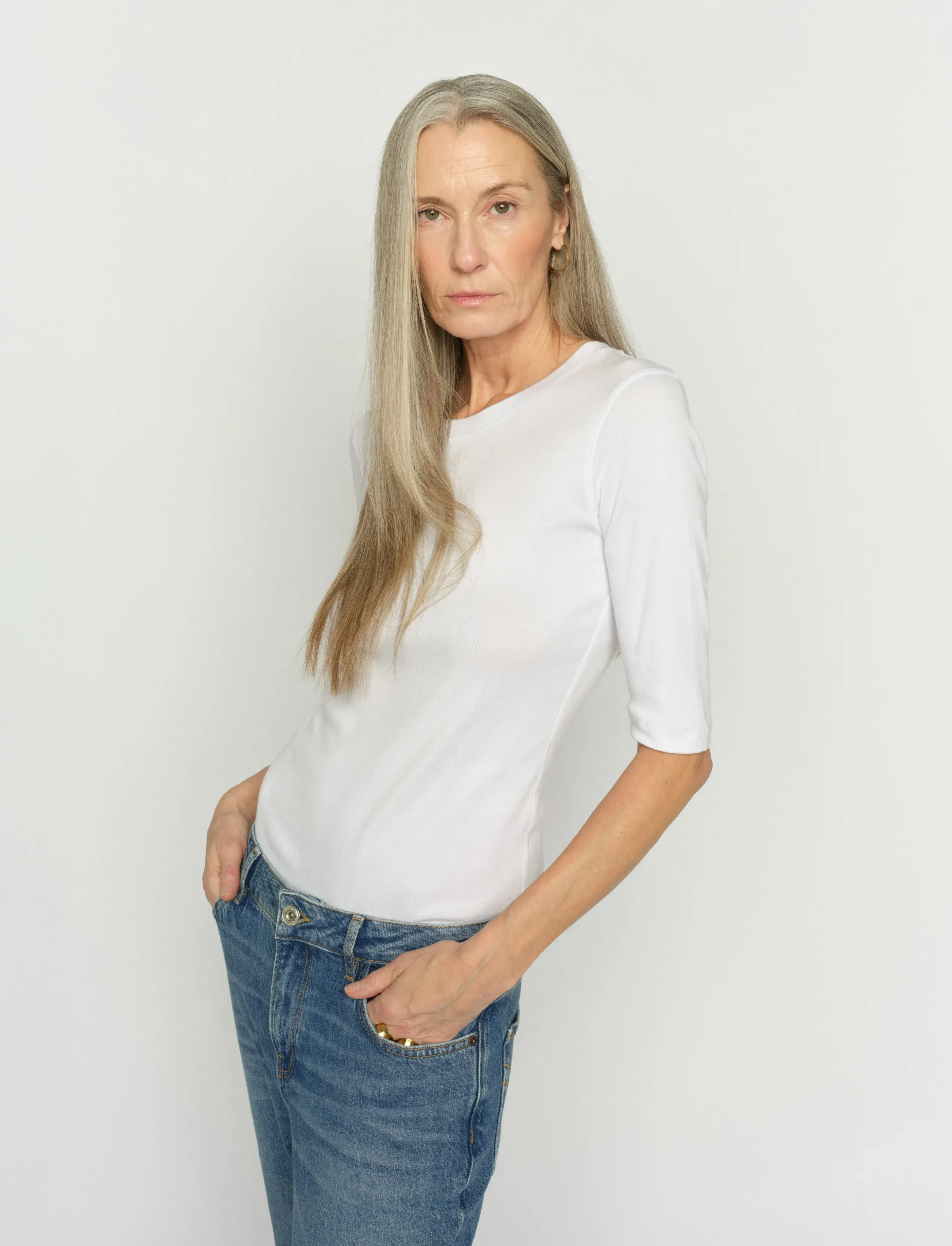 MOS MOSH MMMali O-neck 3/4 Sleeve Tee - T-shirts & Toppe - WHITE / white