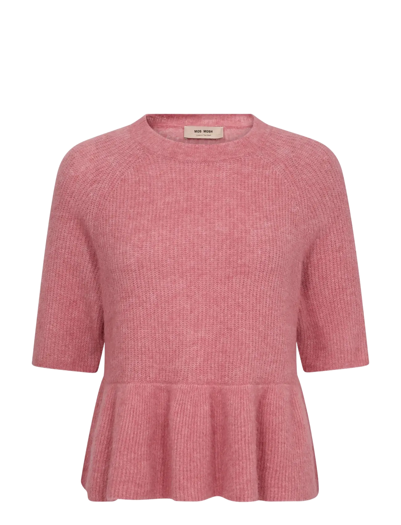 MOS MOSH Mmthora Ss O-Neck Frill Knit Pink - M - Damen