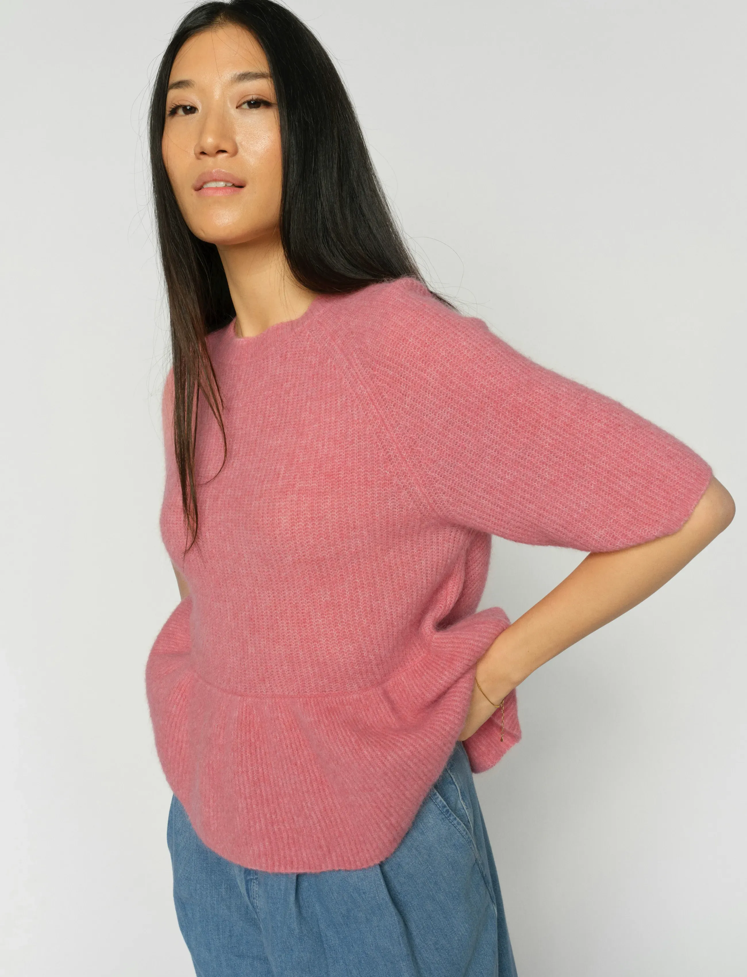 MOS MOSH - MMThora SS O-Neck Frill Knit - jumpers - dusty rose - 4