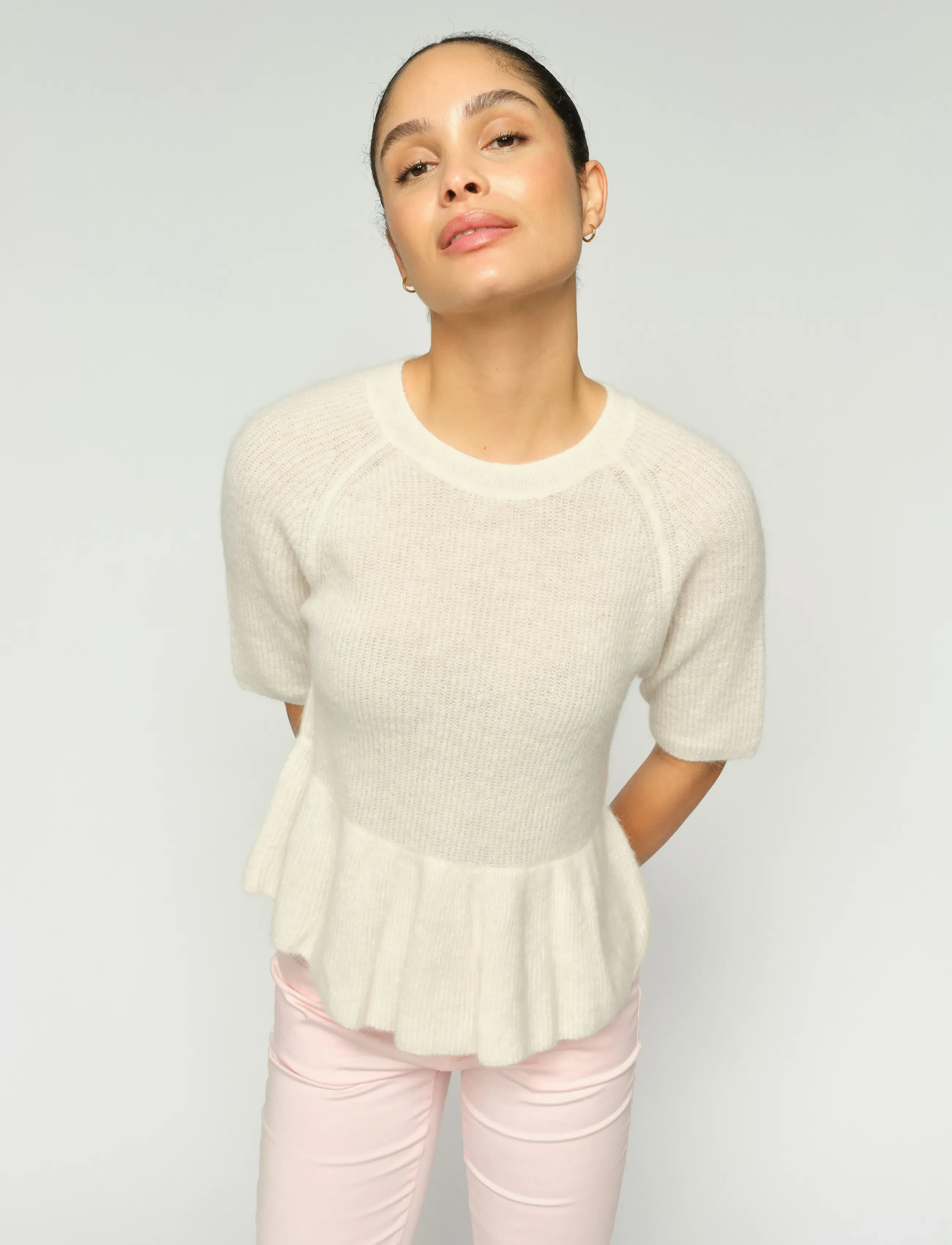 MOS MOSH - MMThora SS O-Neck Frill Knit - jumpers - ecru - 3