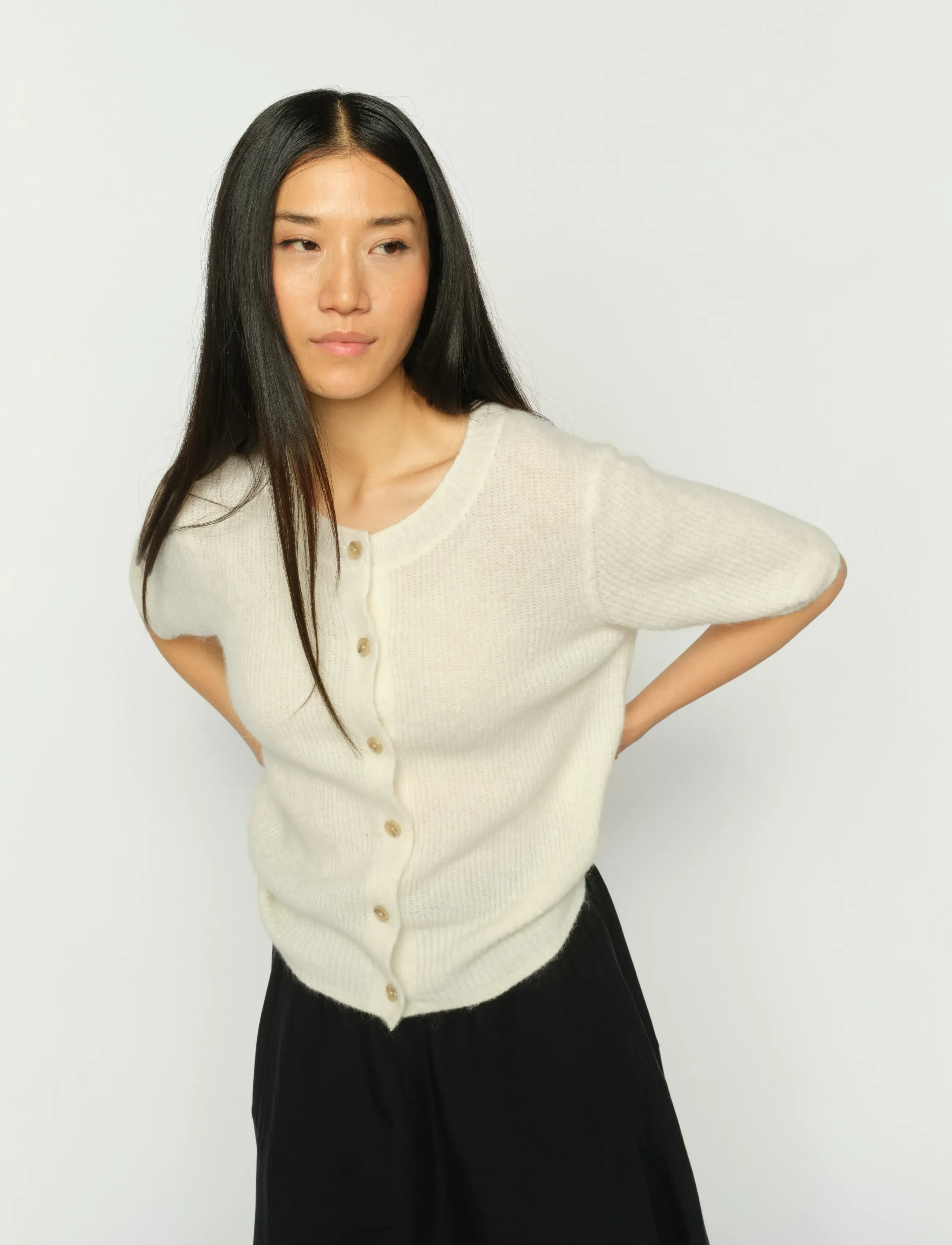 MOS MOSH - MMThora SS Knit Cardigan - koftor - ecru - 3