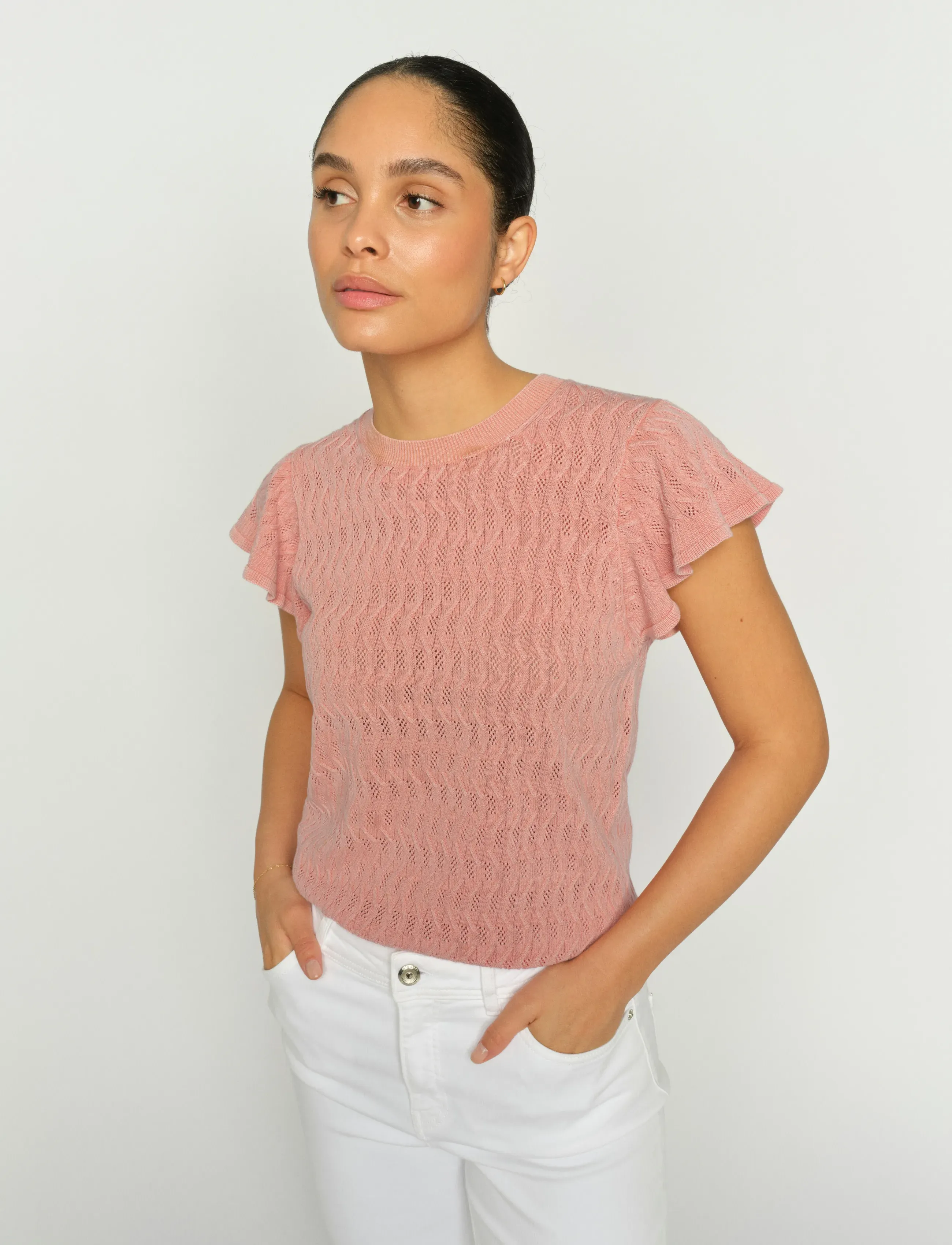 MOS MOSH Mmganna Pattern O-Neck Knit Top, S, Knitwear, Rosa - Jumpers, Frauen