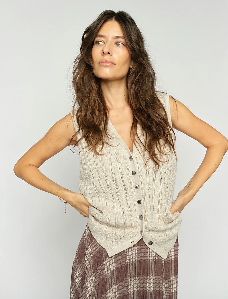 MOS MOSH - MMRinja Marisol Line Knit Top - kootud vestid - ecru - 4