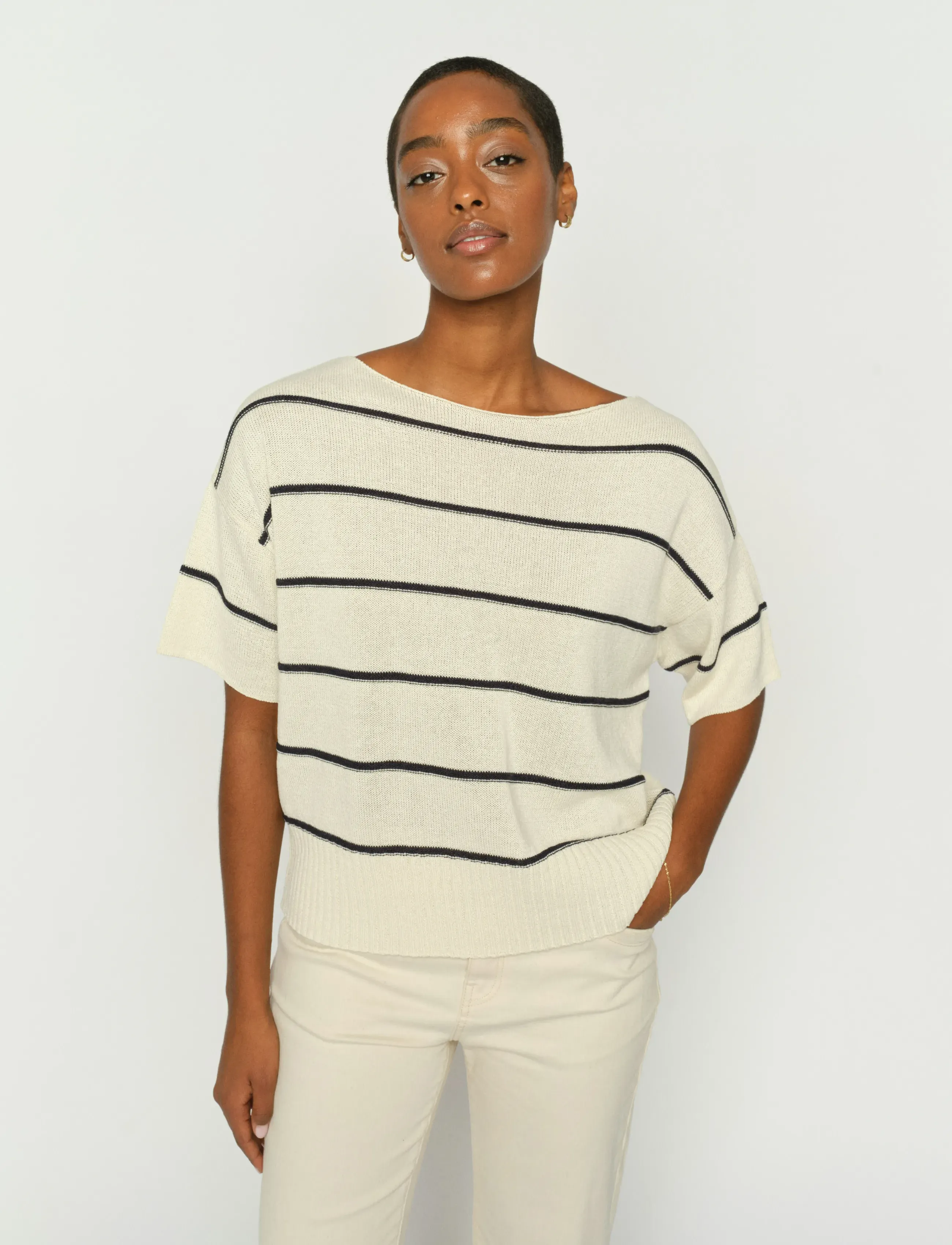 MOS MOSH Mmarlen Paper Ss Knit, L, Cream, Strik > Trøjer, Dame