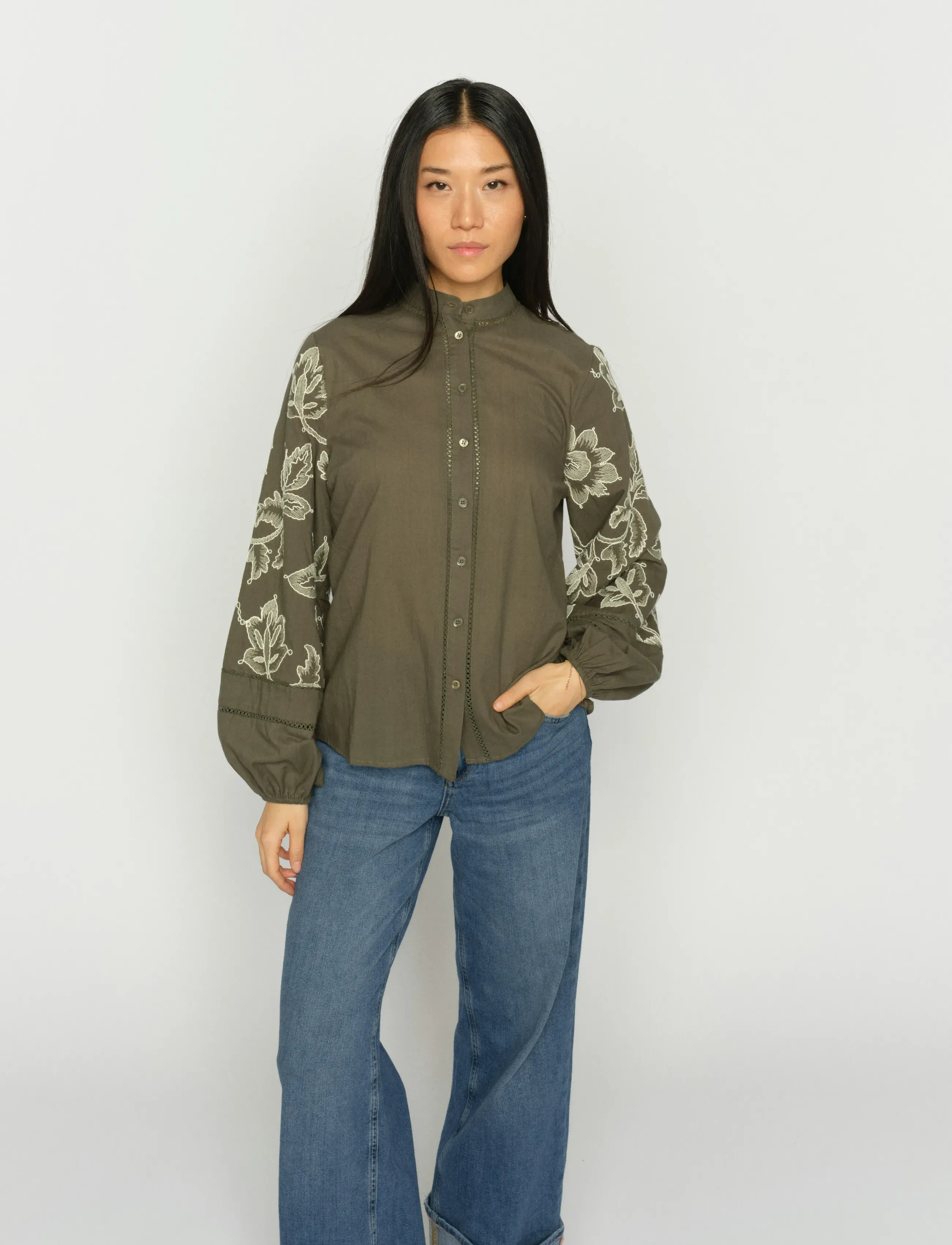 MOS MOSH Mmlouis Line Shirt, S, Khaki green, Skjorter > Langærmede, Dame