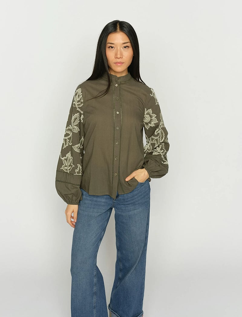 MOS MOSH - MMLouis Line Shirt - långärmade skjortor - olive night - 0