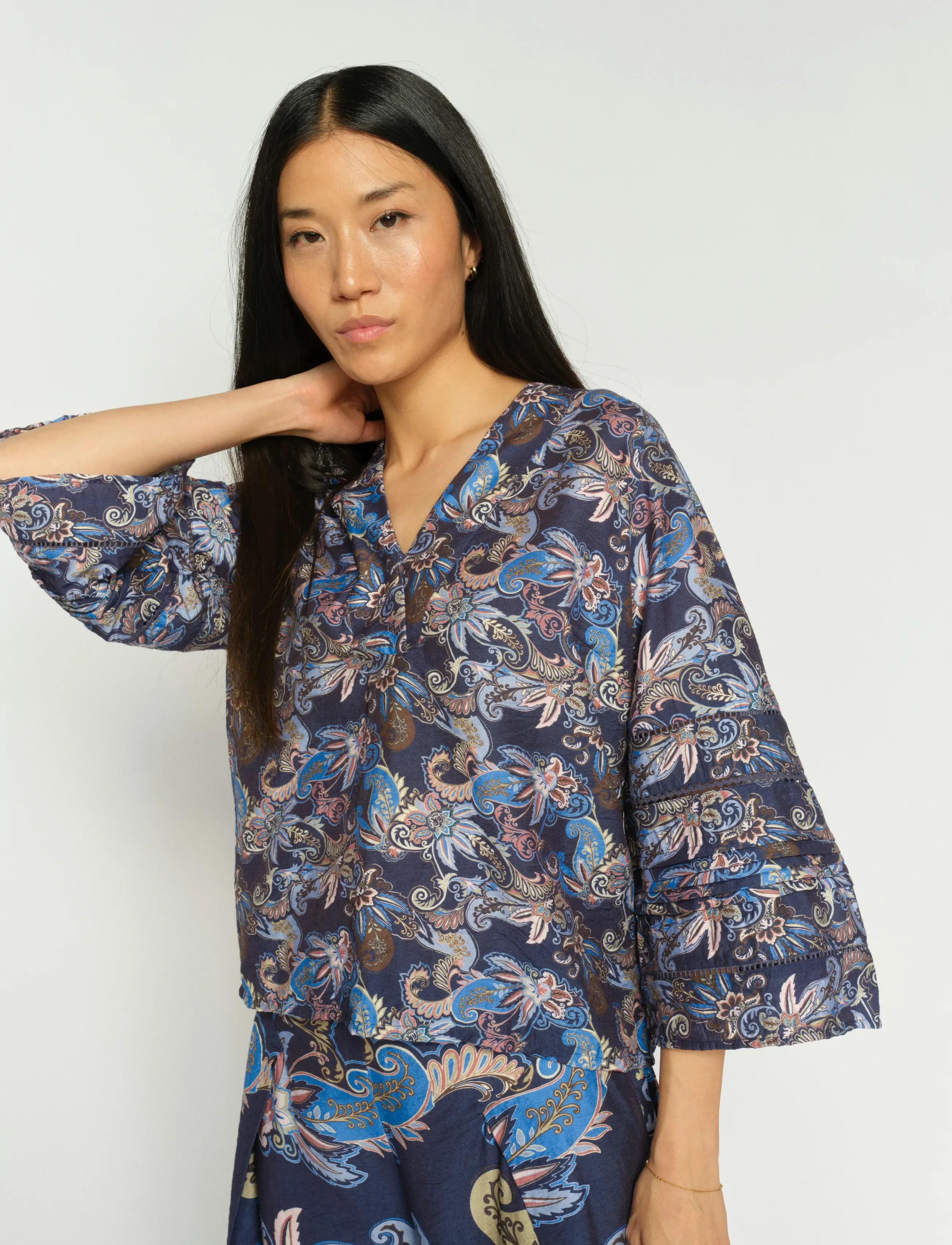 MOS MOSH Mmaleysa Paisley Blouse, L, Blouses, Blau - Short-sleeved, Frauen
