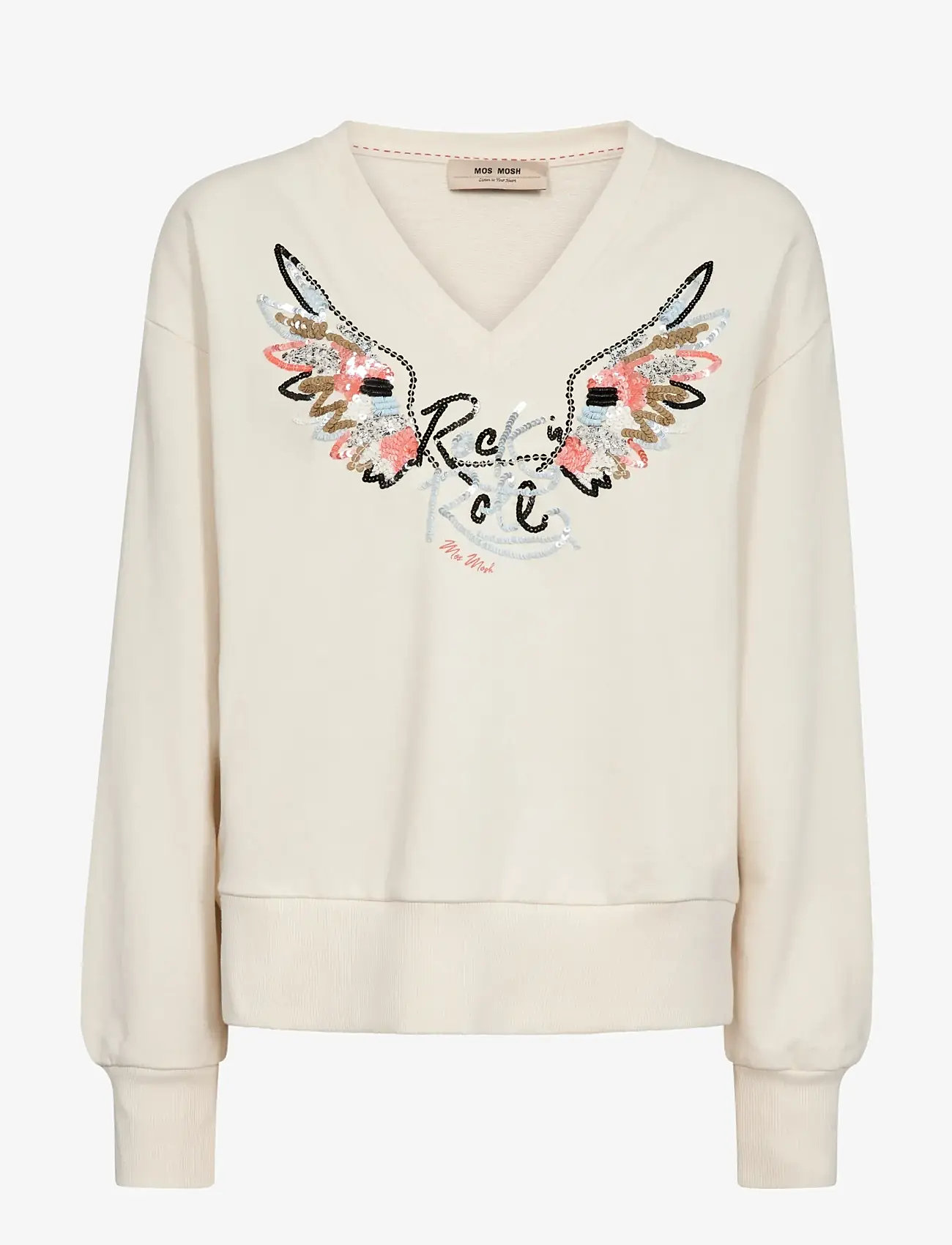 MOS MOSH - MMCosette V-LS Spring Sweatshirt - modetrends - ecru - 1