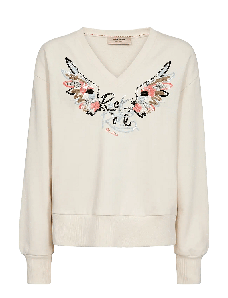 MOS MOSH - MMCosette V-LS Spring Sweatshirt - modetrends - ecru - 1