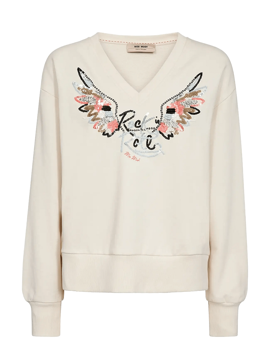MOS MOSH - MMCosette V-LS Spring Sweatshirt - sweatshirts - ecru - 1