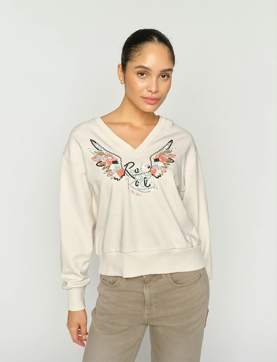 MOS MOSH - MMCosette V-LS Spring Sweatshirt - sweatshirts - ecru - 0