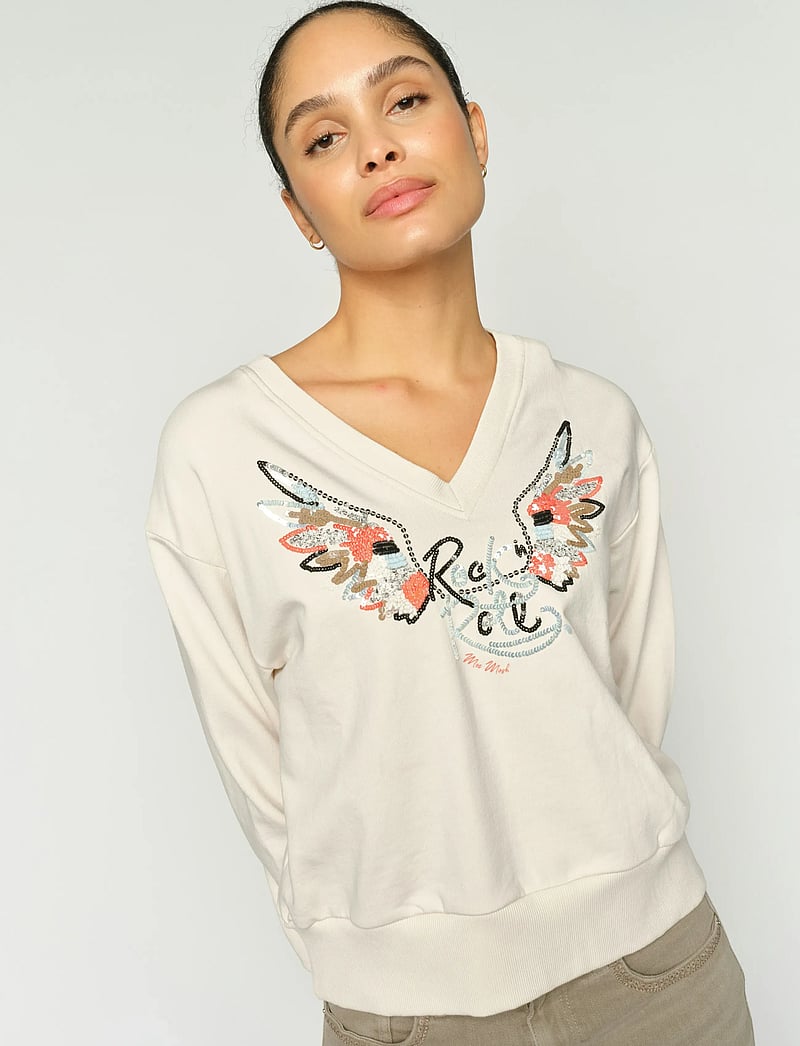 MOS MOSH - MMCosette V-LS Spring Sweatshirt - modetrends - ecru - 3