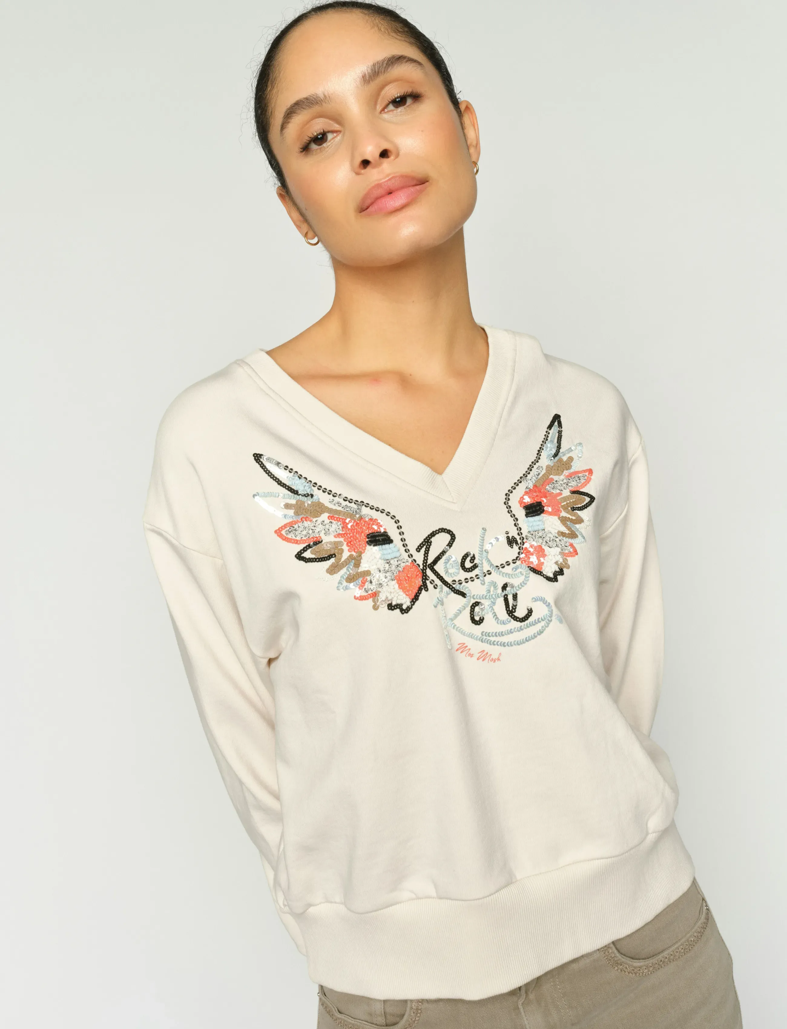 MOS MOSH - MMCosette V-LS Spring Sweatshirt - fashion trends - ecru - 3