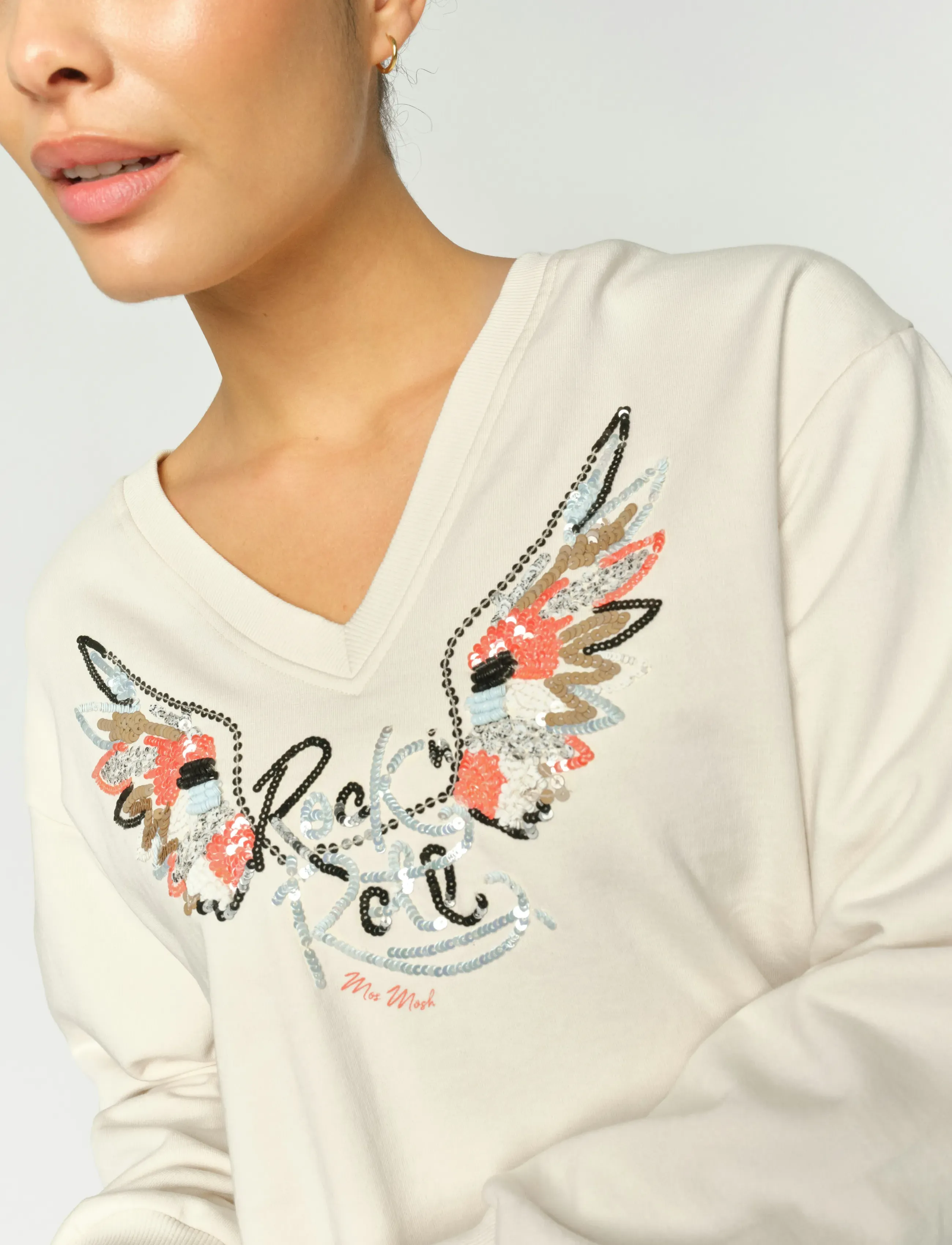 MOS MOSH - MMCosette V-LS Spring Sweatshirt - fashion trends - ecru - 4
