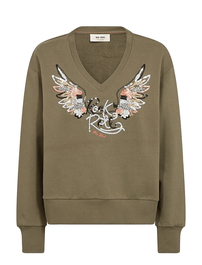 MOS MOSH - MMCosette V-LS Spring Sweatshirt - modetrends - olive night - 1