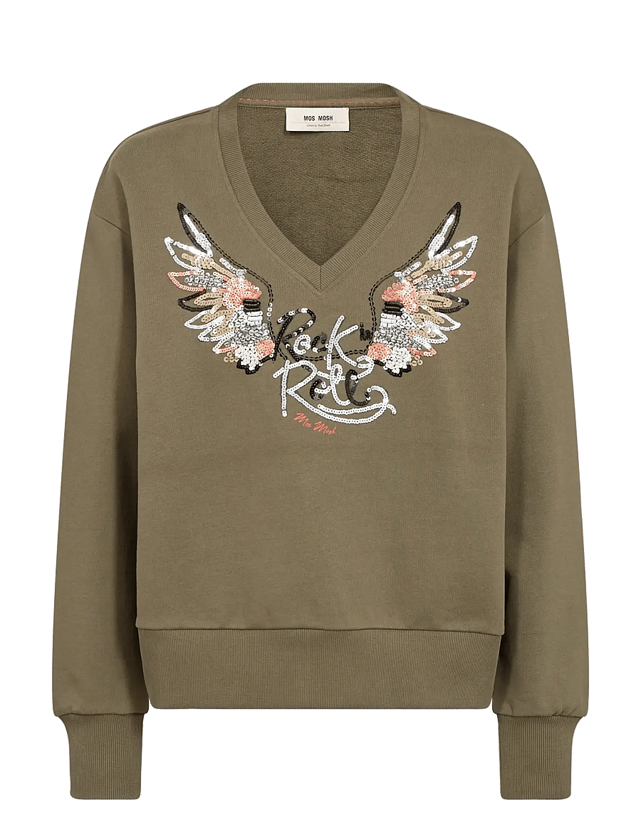 MOS MOSH - MMCosette V-LS Spring Sweatshirt - dressipluusid - olive night - 1