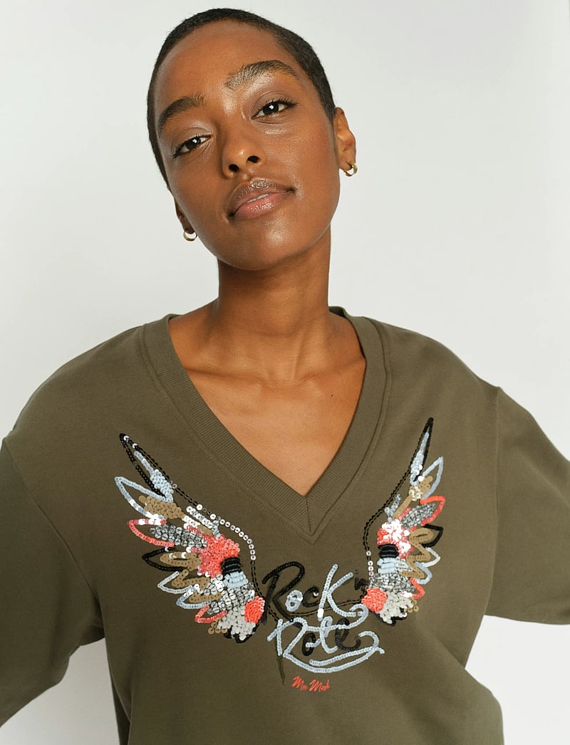 MOS MOSH - MMCosette V-LS Spring Sweatshirt - modetrends - olive night - 3