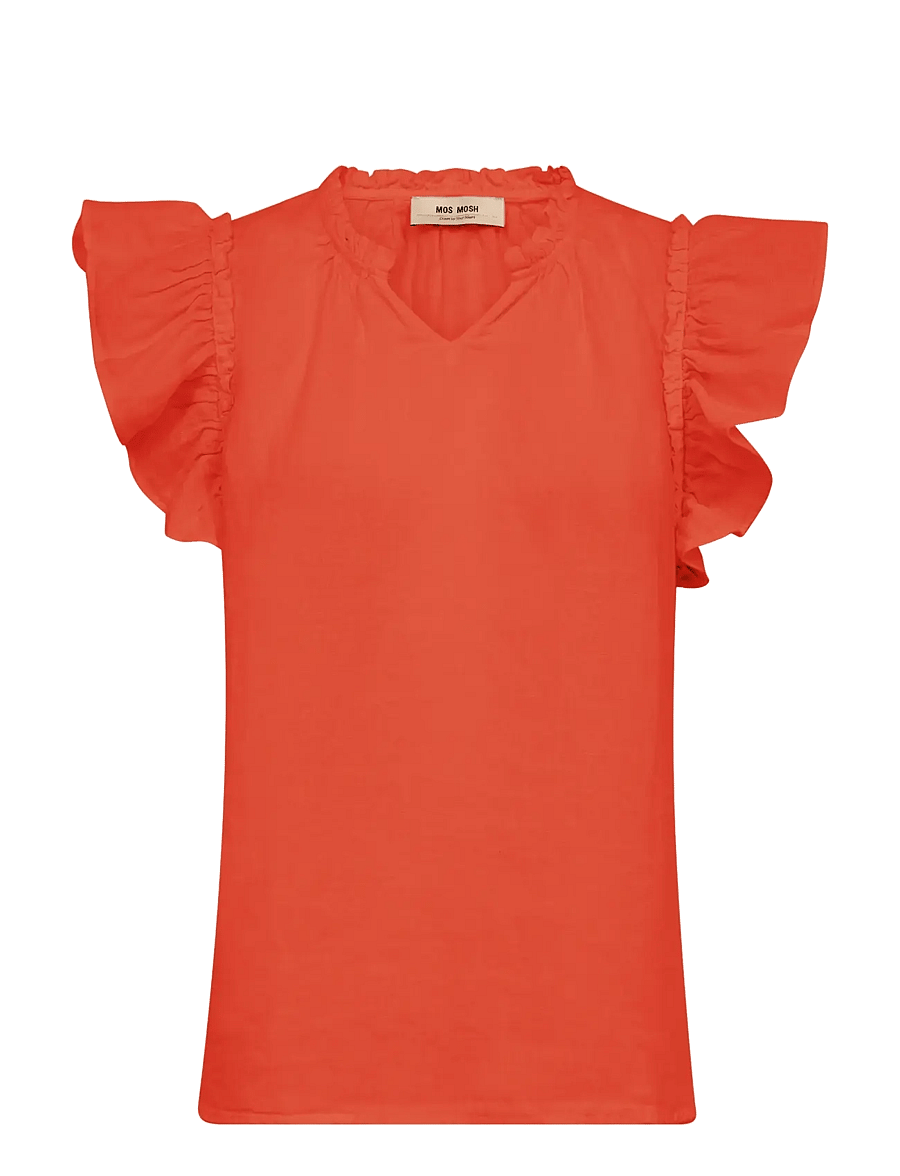 MOS MOSH - MMTea Linen Blouse - short-sleeved blouses - spicy orange - 1