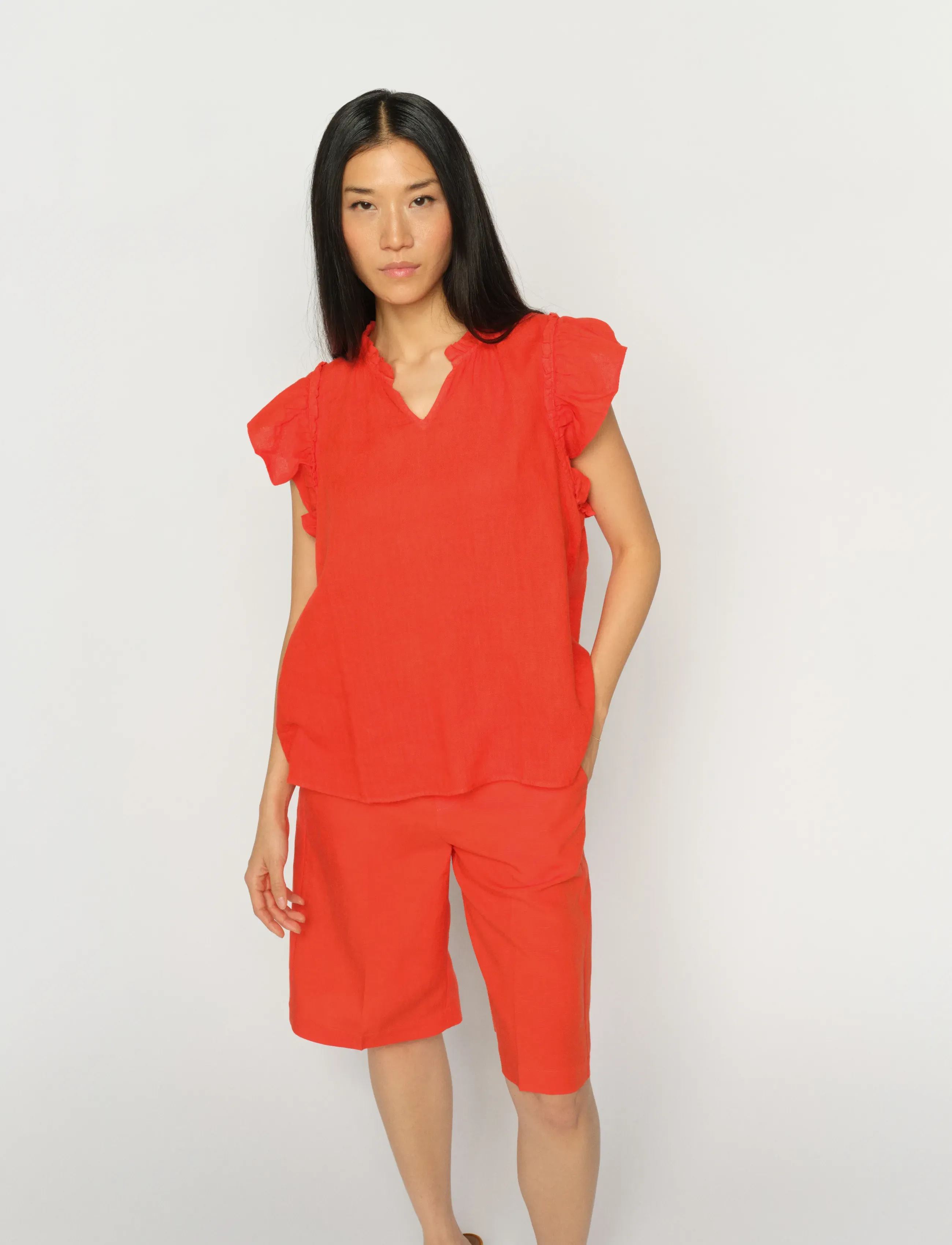 MOS MOSH Mmtea Linen Blouse, S, Blouses, Orange - Short-sleeved, Frauen
