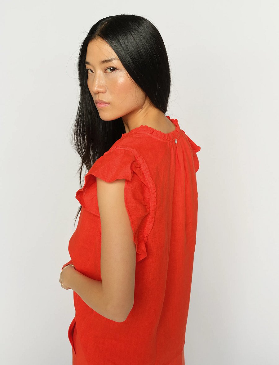 MOS MOSH - MMTea Linen Blouse - short-sleeved blouses - spicy orange - 3