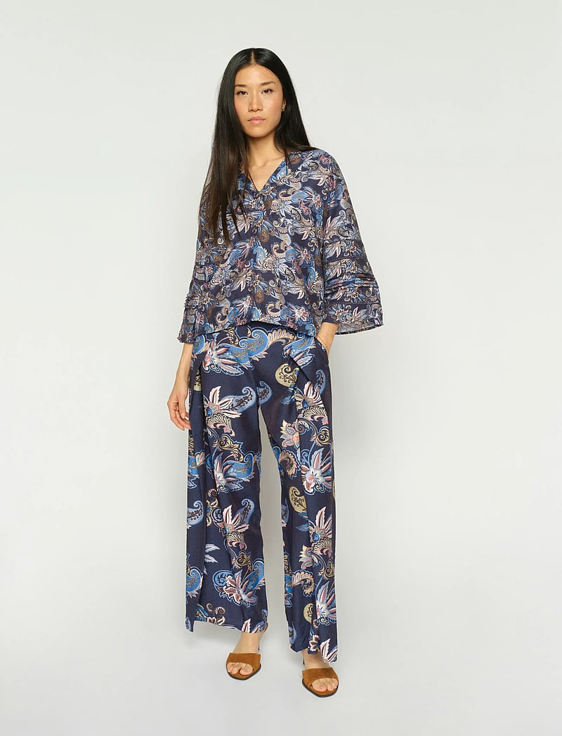 MOS MOSH - MMZoke Paisley Pant - vida byxor - crown blue - 0