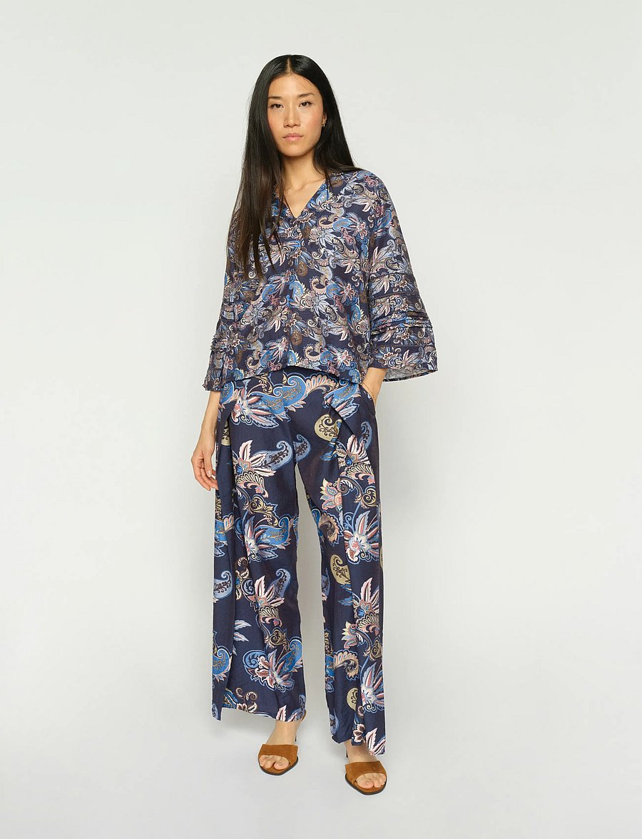 MOS MOSH - MMZoke Paisley Pant - vida byxor - crown blue - 0