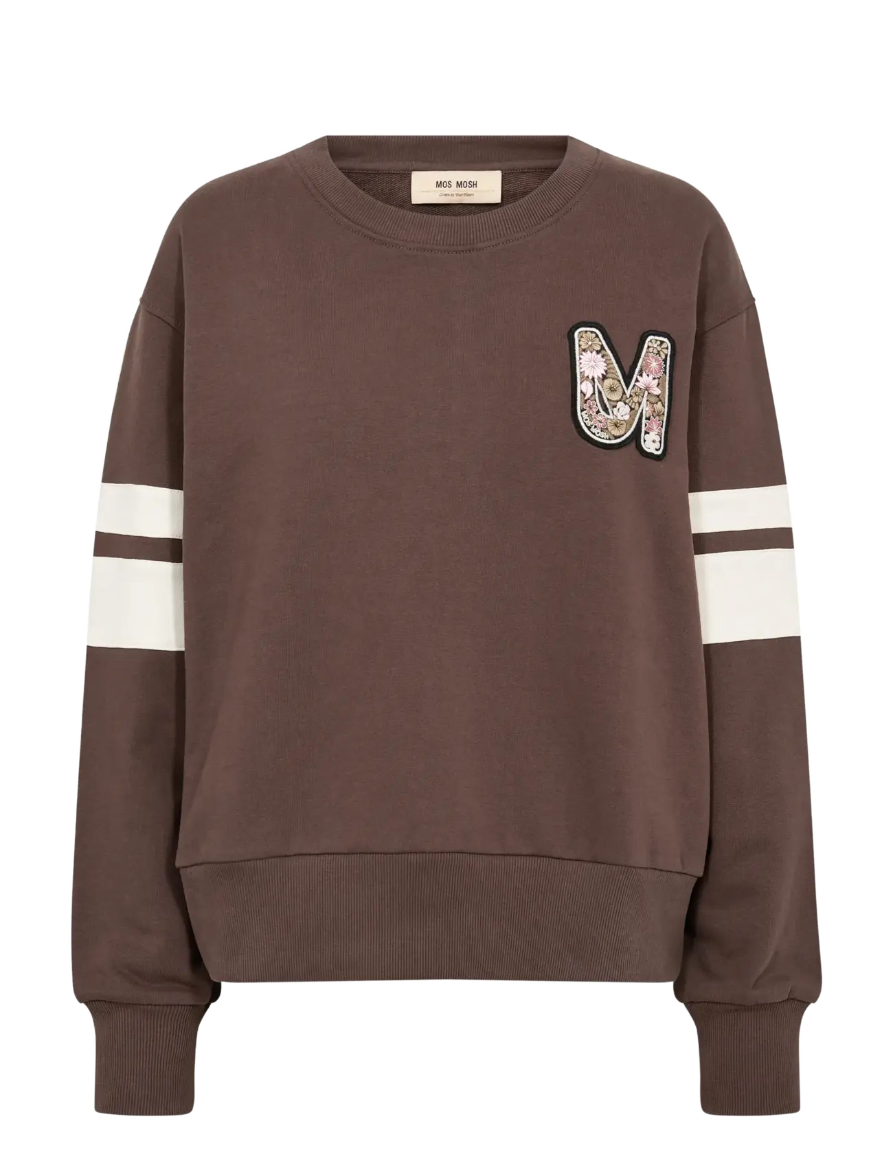 MOS MOSH Mmlocò O-Ls Sweatshirt, Langærmet Stribet Patch Sweatshirt, Brun, Str: L