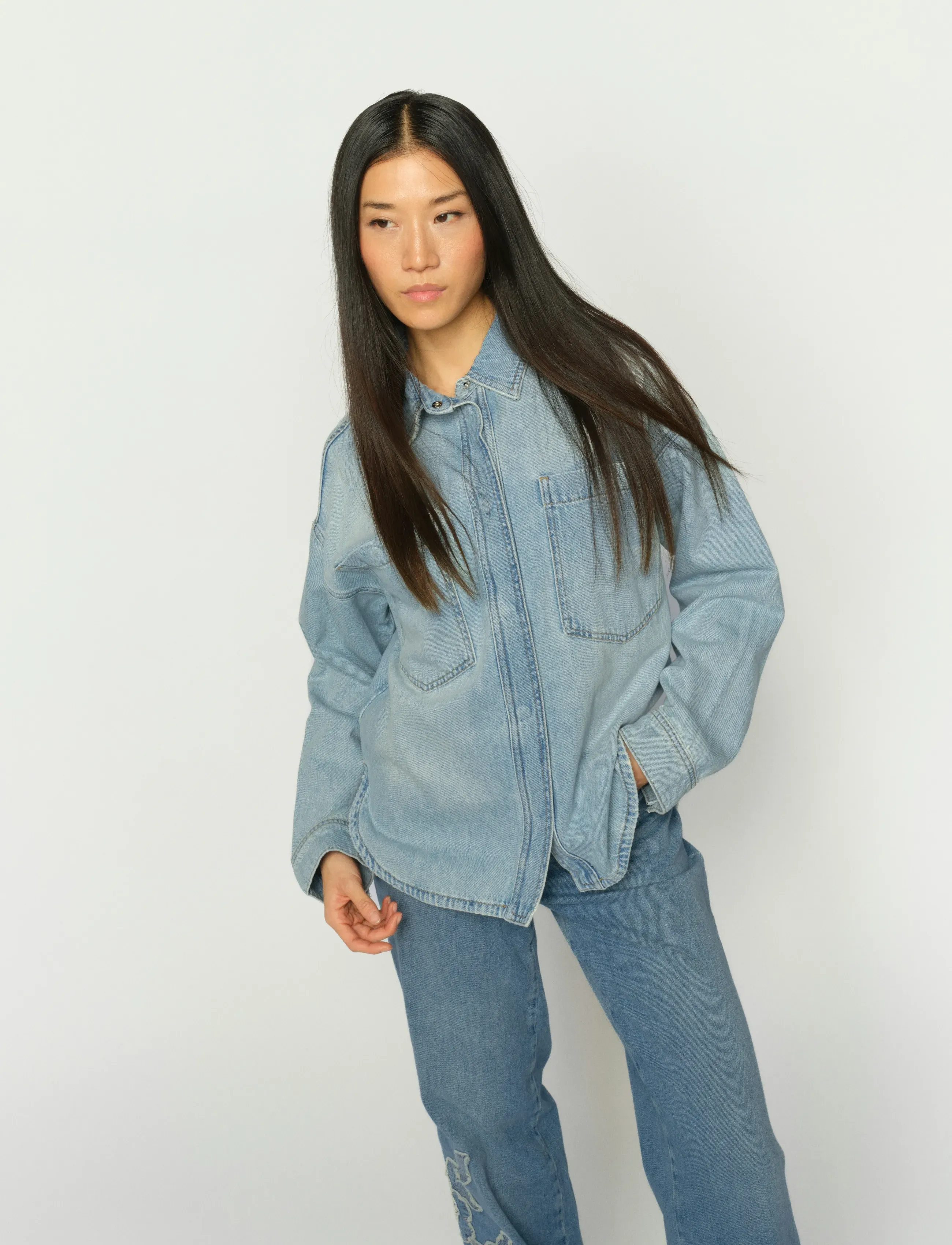 MOS MOSH Mmemm Flower Shirt, XL, Shirts, Blau - Denim Frauen