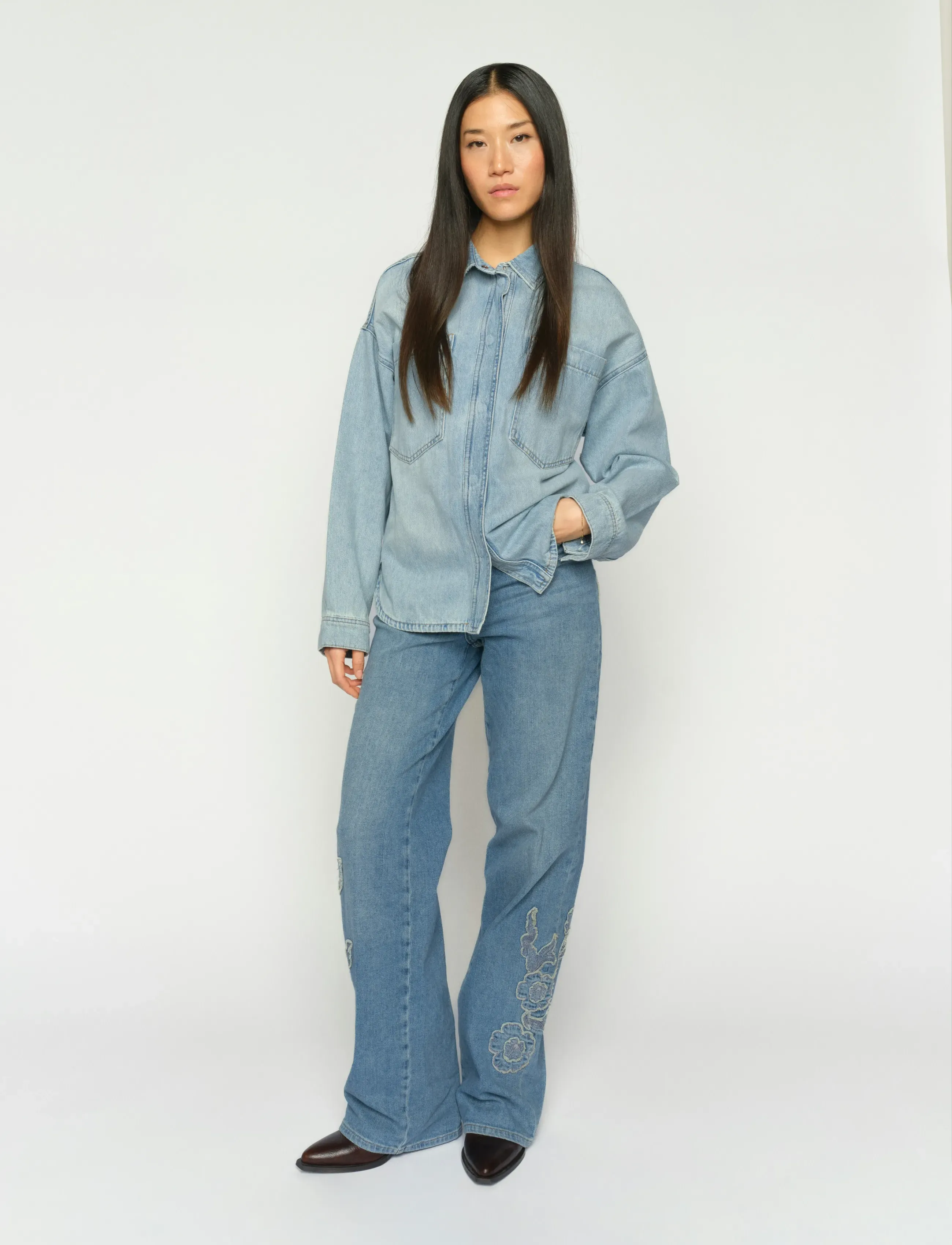 MOS MOSH - MMEmm Flower Shirt - jeansskjortor - light blue - 4