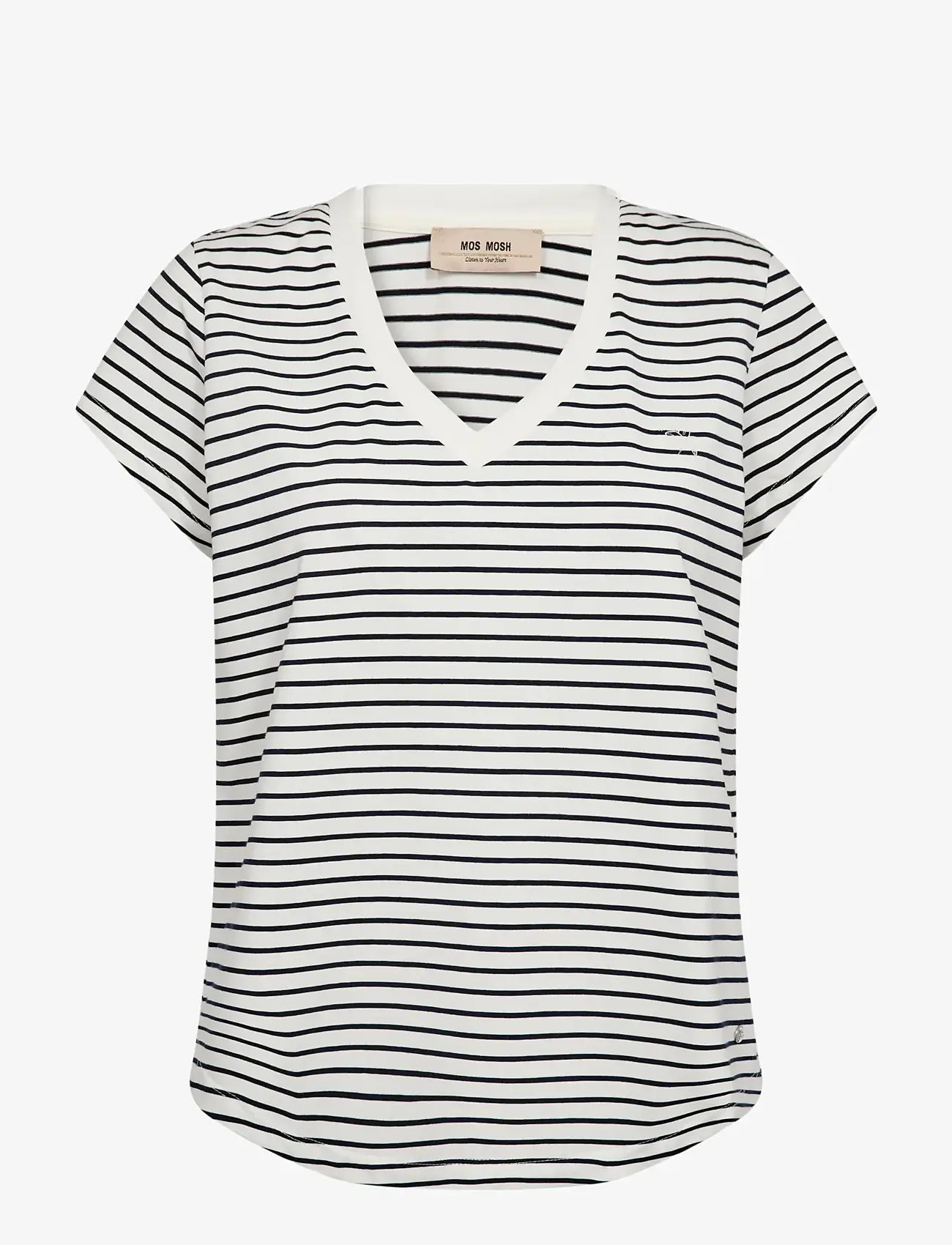 MOS MOSH - MMKala V-SS Stripe Tee - t-shirts - salute navy - 1