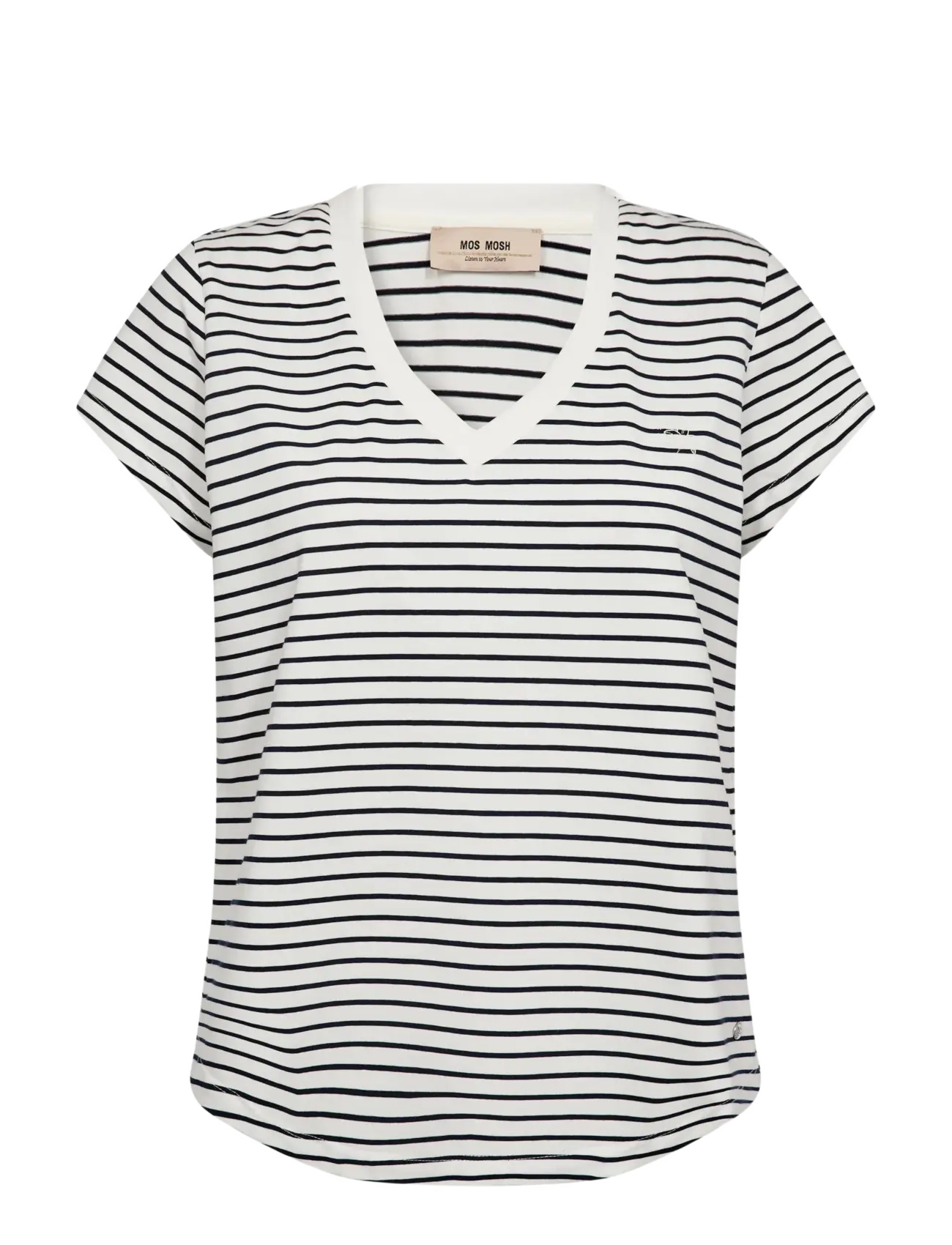 MOS MOSH MMKala V-SS Stripe Tee - Drabužiai - SALUTE NAVY / white