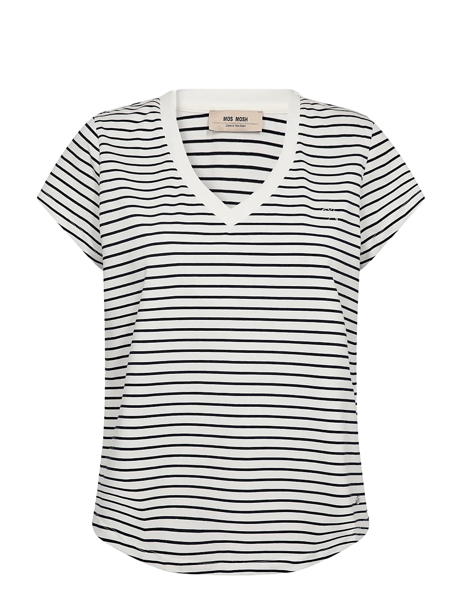 MOS MOSH - MMKala V-SS Stripe Tee - t-shirts - salute navy - 1