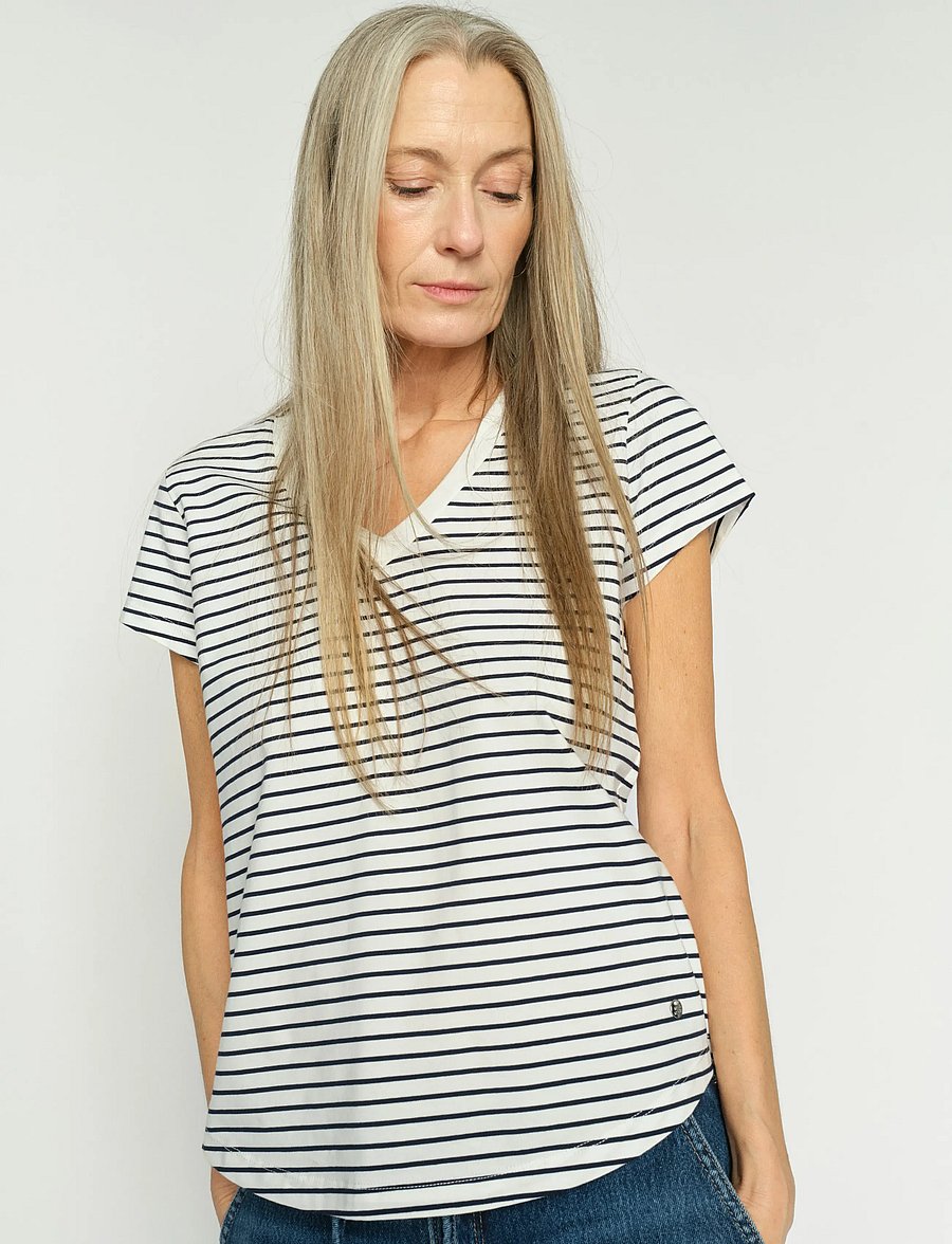 MOS MOSH - MMKala V-SS Stripe Tee - t-shirts - salute navy - 0