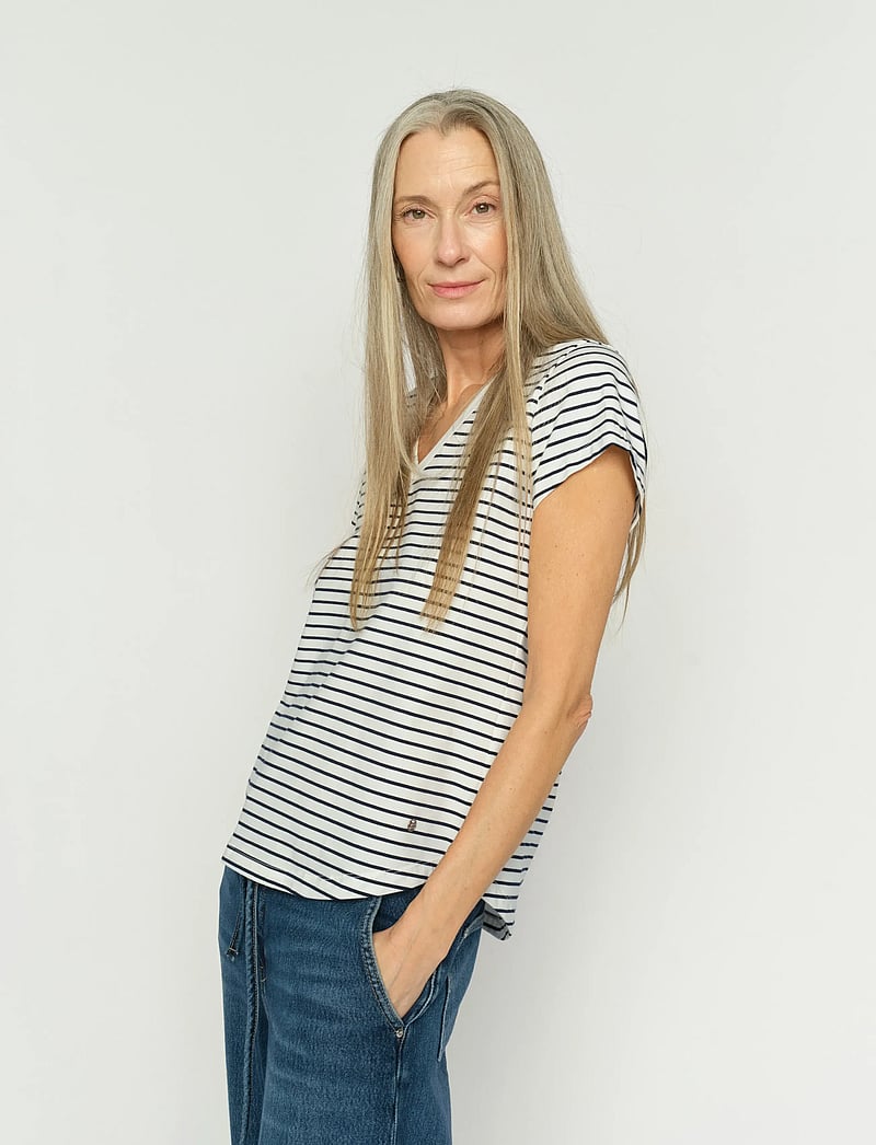 MOS MOSH - MMKala V-SS Stripe Tee - t-shirts - salute navy - 3