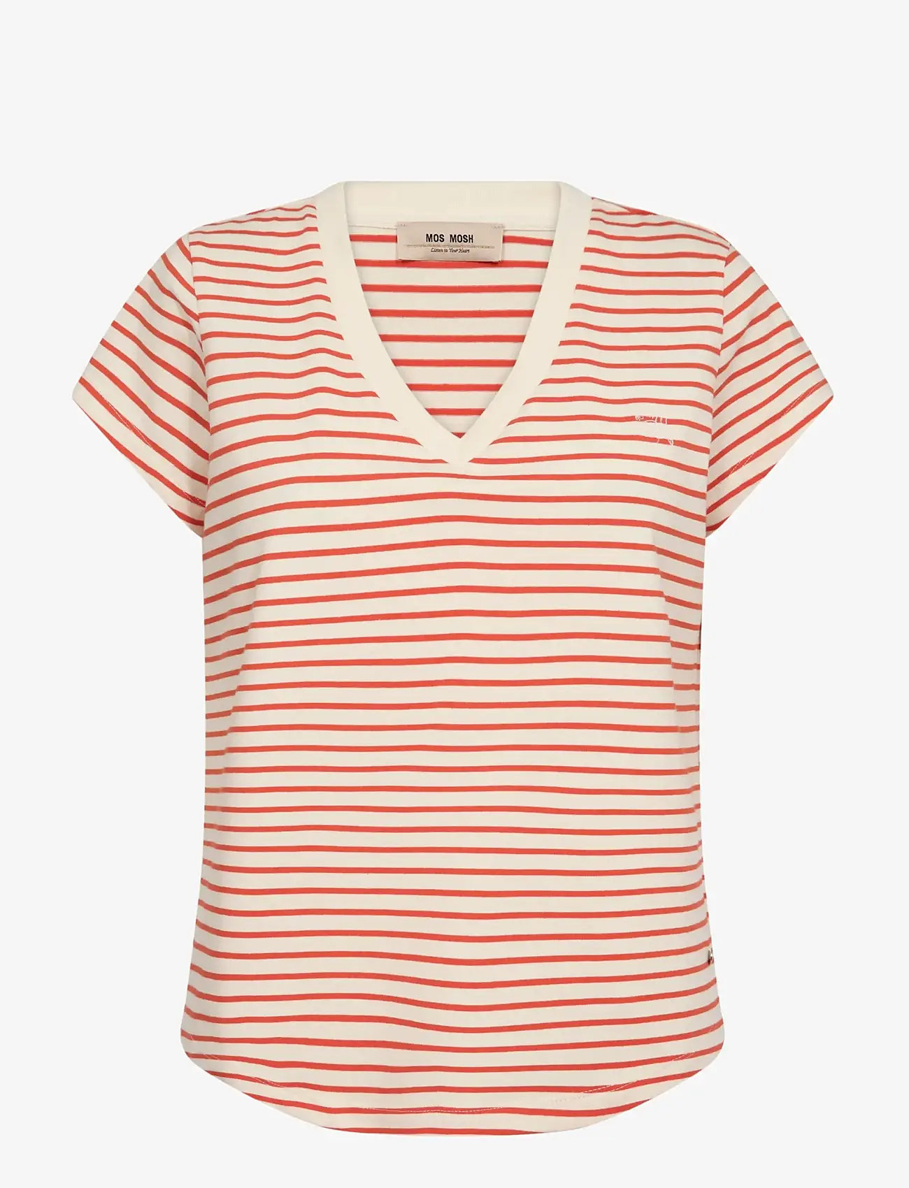 MOS MOSH - MMKala V-SS Stripe Tee - t-shirts - spicy orange - 1