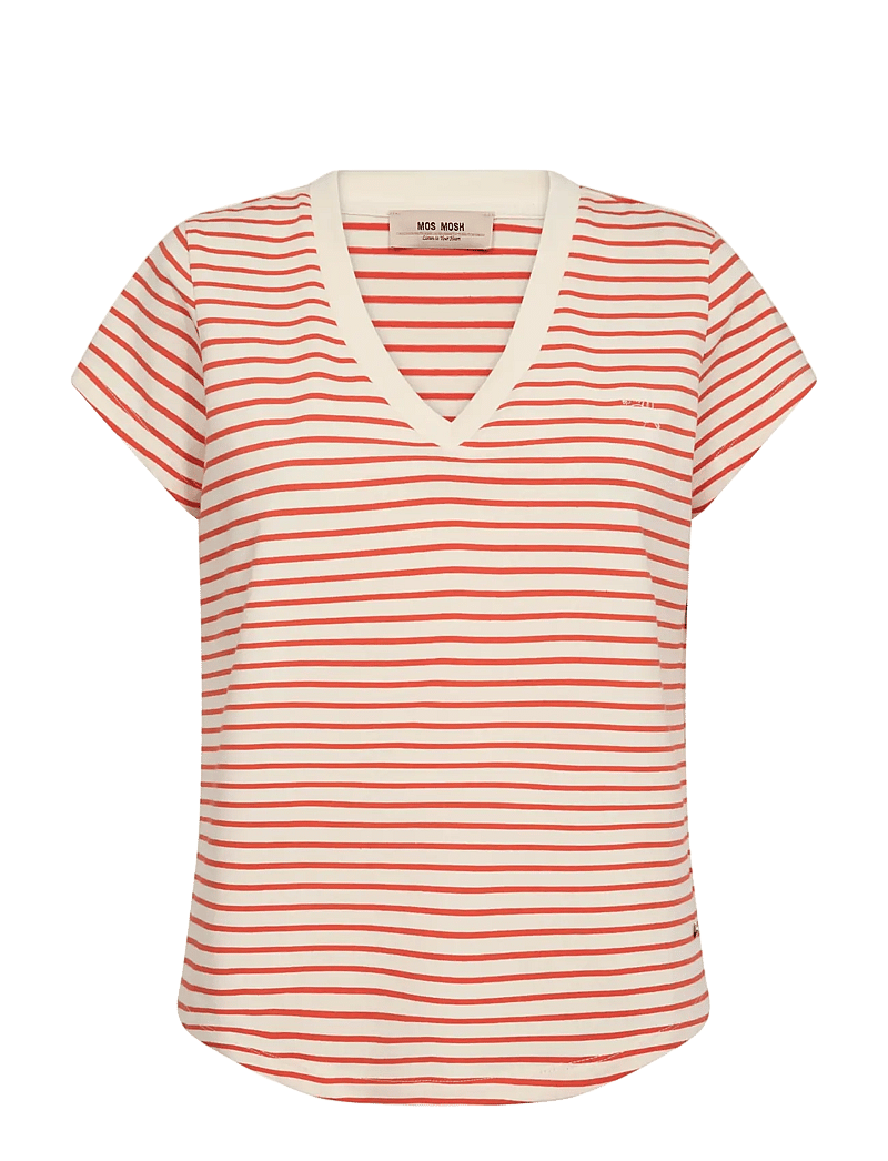 MOS MOSH - MMKala V-SS Stripe Tee - t-shirts - spicy orange - 1