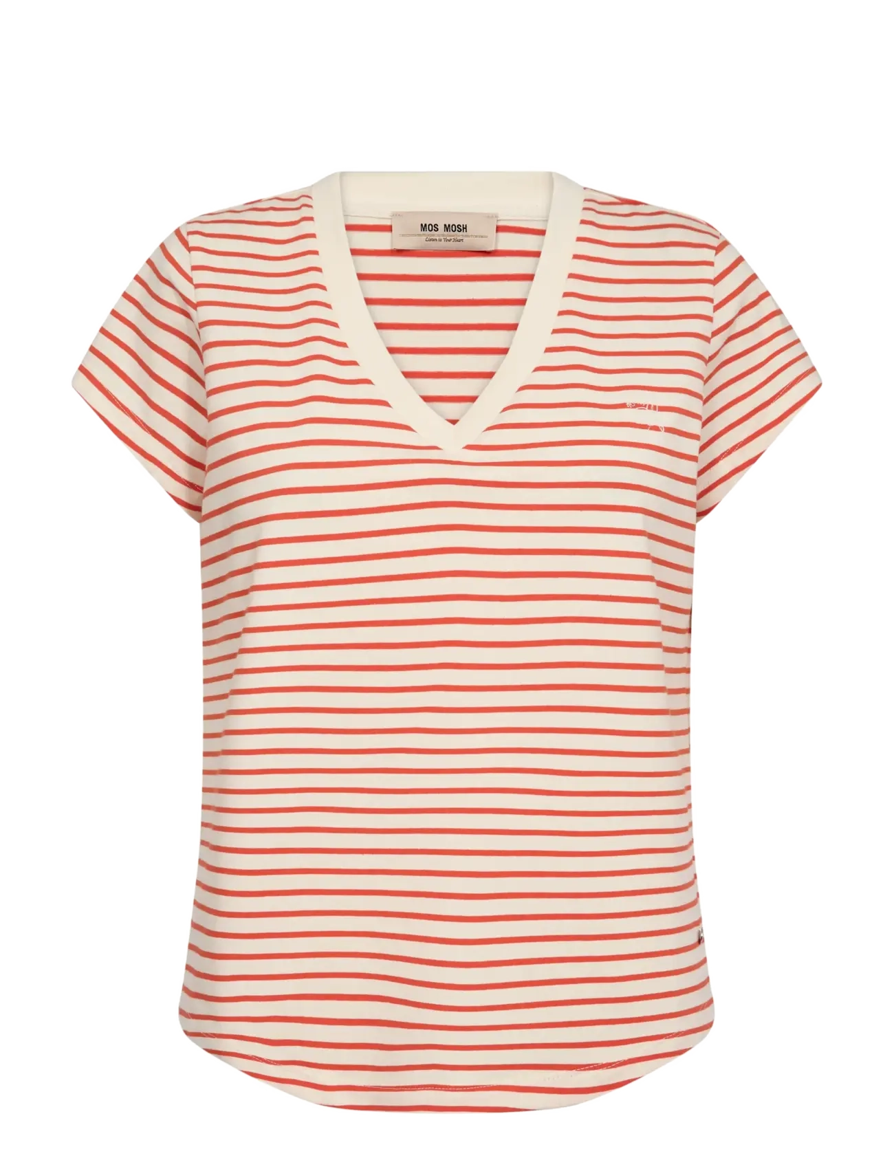 MOS MOSH MMKala V-SS Stripe Tee - Tøj - SPICY ORANGE / red