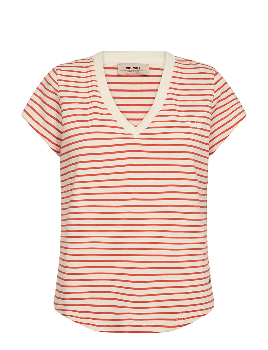 MOS MOSH - MMKala V-SS Stripe Tee - t-shirts - spicy orange - 1