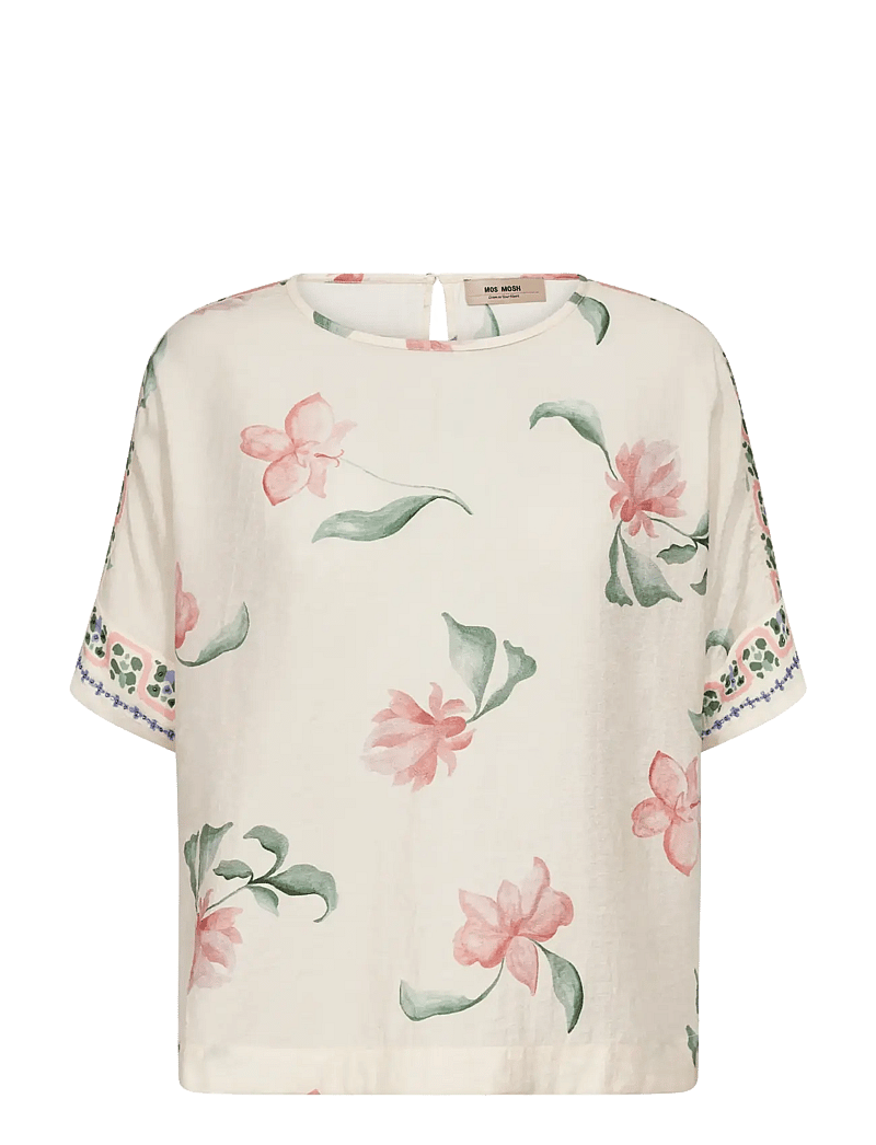 MOS MOSH - MMPalma Big Orchid Blouse - kurzämlige blusen - ecru - 1