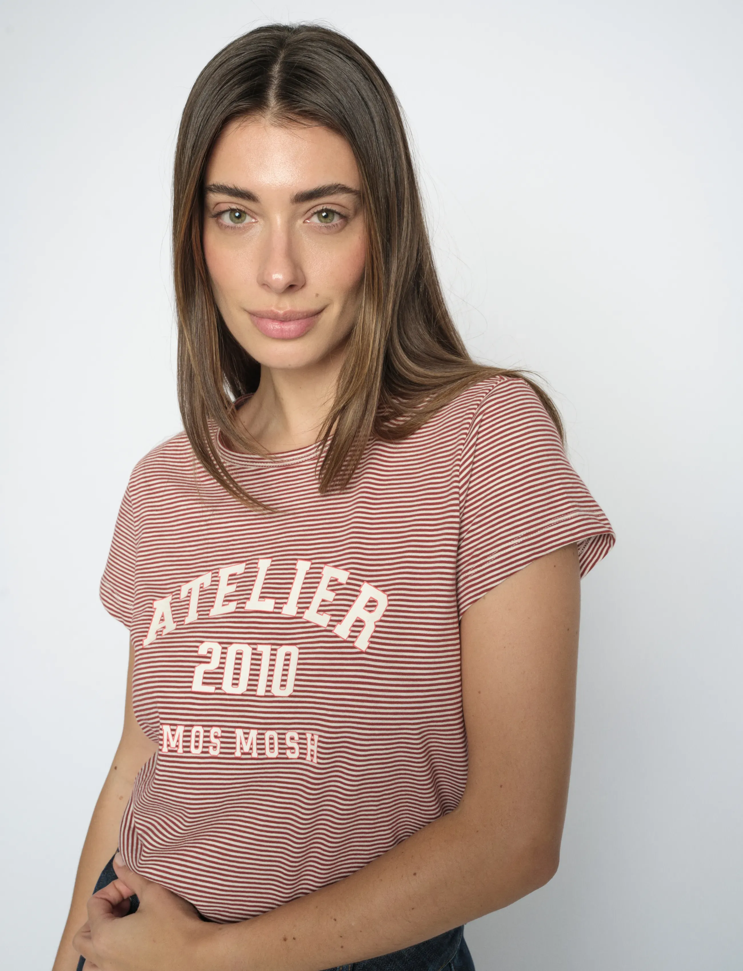 MOS MOSH MMCamp O-SS Stripe Tee - T-shirts & Toppe - COWHIDE / burgundy