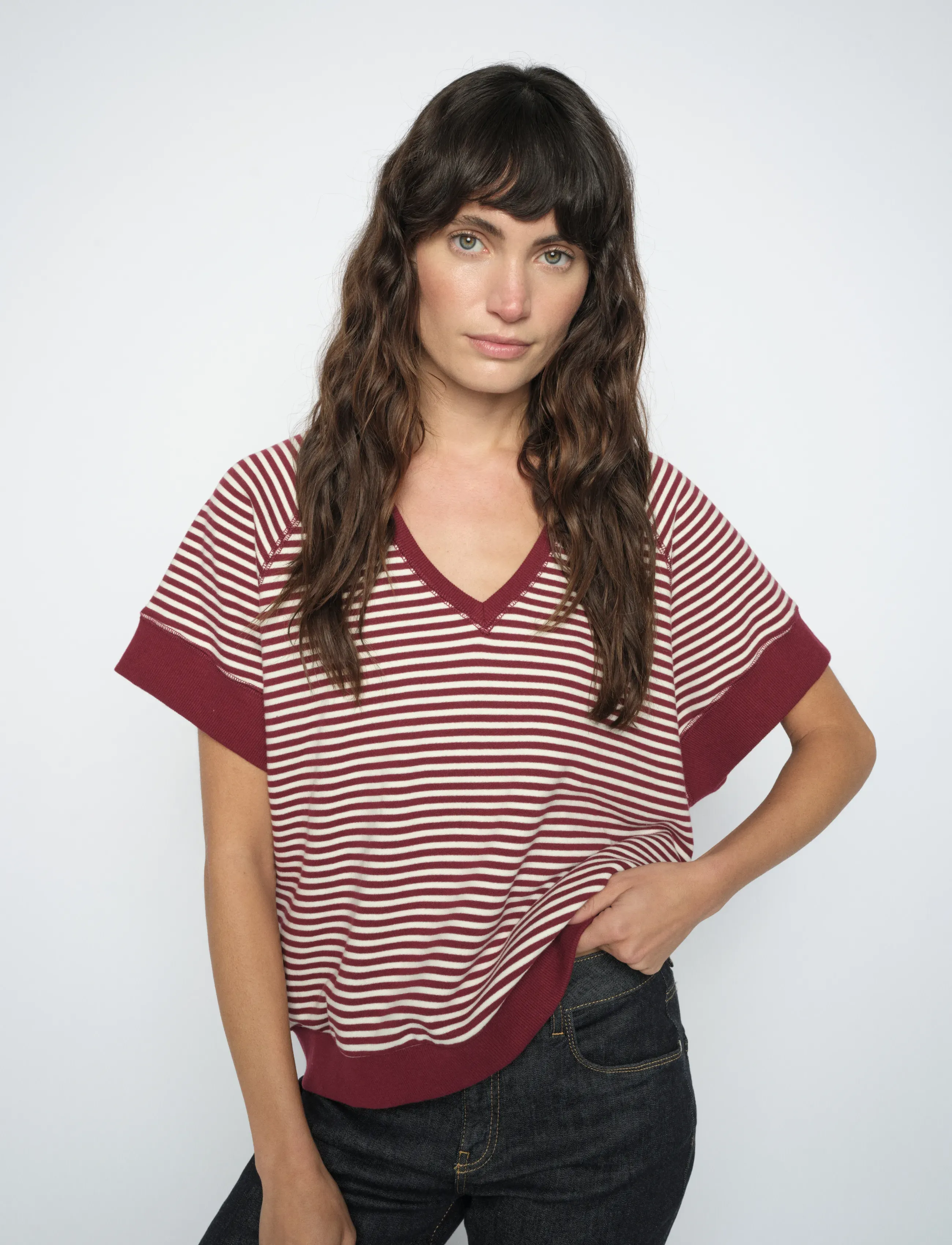 MOS MOSH Mmholt V-Ss Stripe Sweatshirt, S, Knitwear, Rot - Jumpers, Frauen