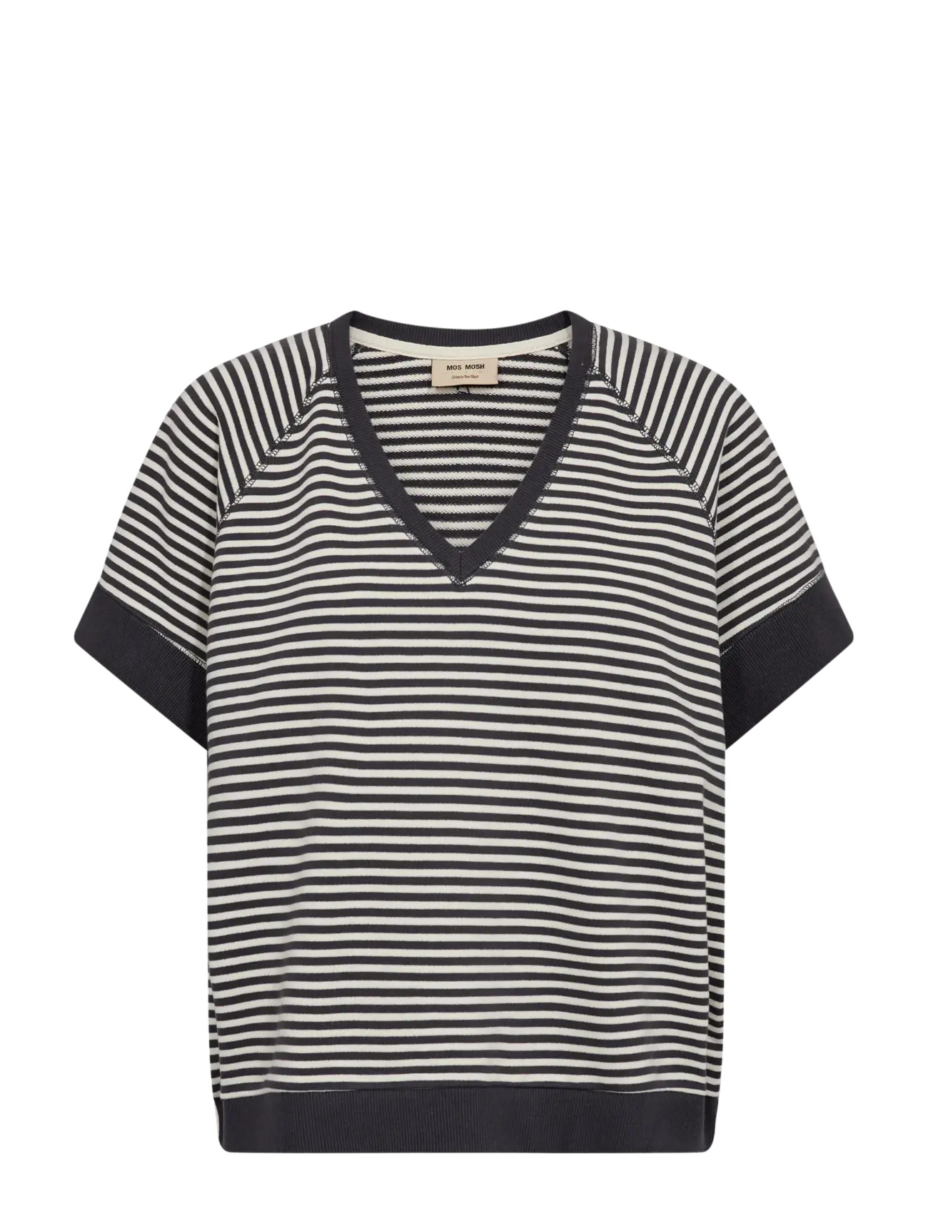 MOS MOSH MMHolt V-SS Stripe Sweatshirt - Strik - INDIA INK / grey
