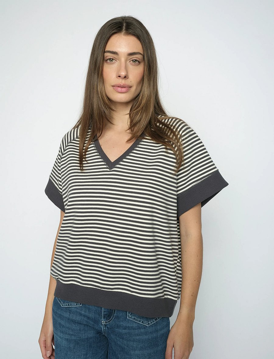 MOS MOSH - MMHolt V-SS Stripe Sweatshirt - gebreide truien - india ink - 0