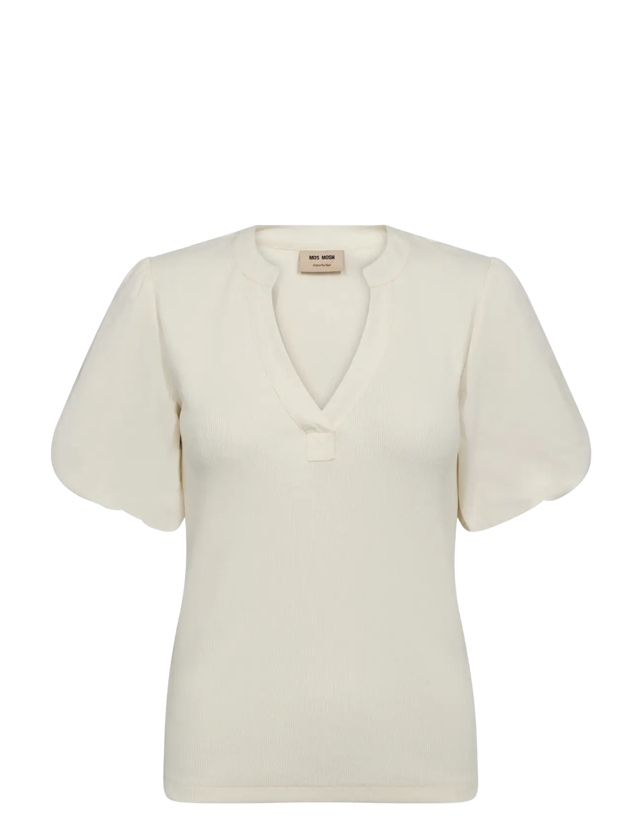 MOS MOSH MMJada V-SS Puff Tee - Kollektionen - ECRU / beige